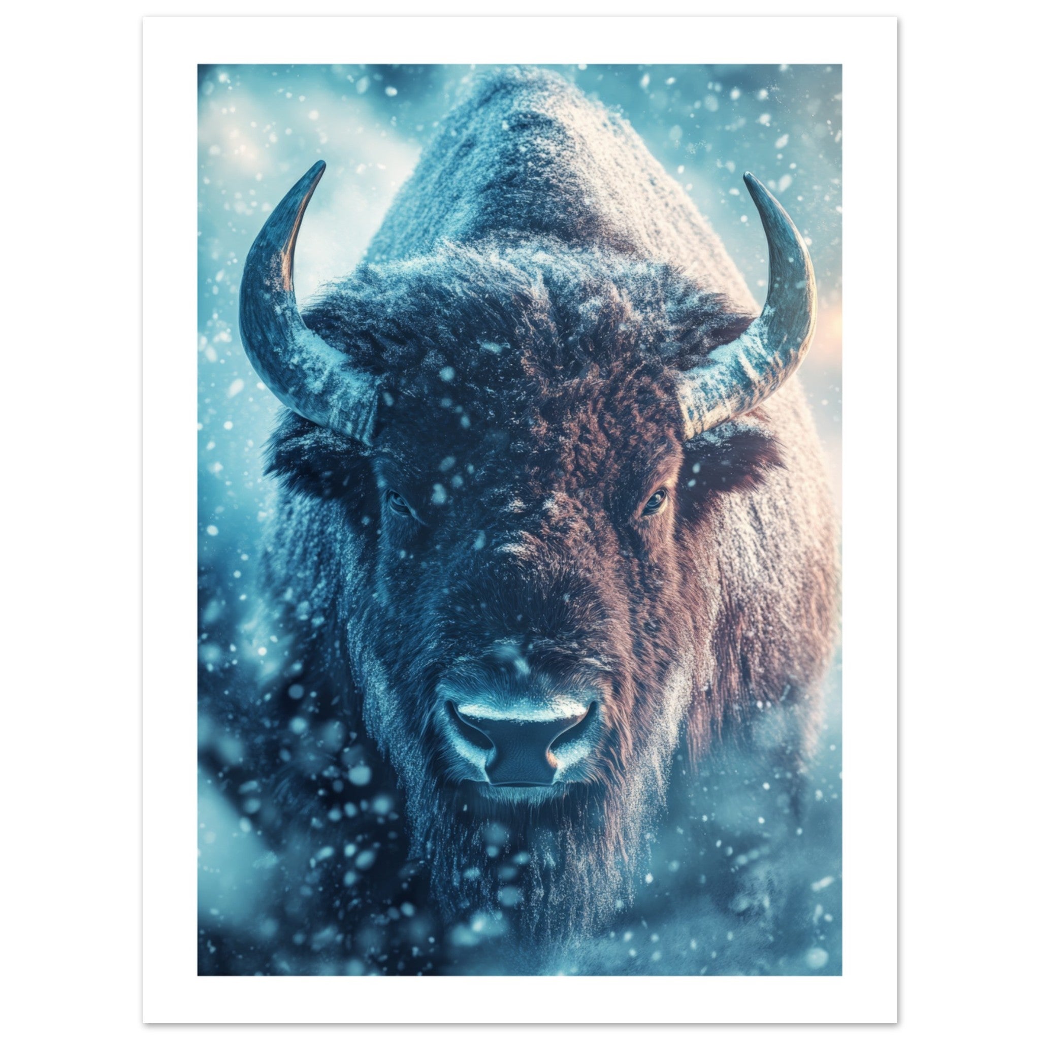Bison portrait in a snowstorm