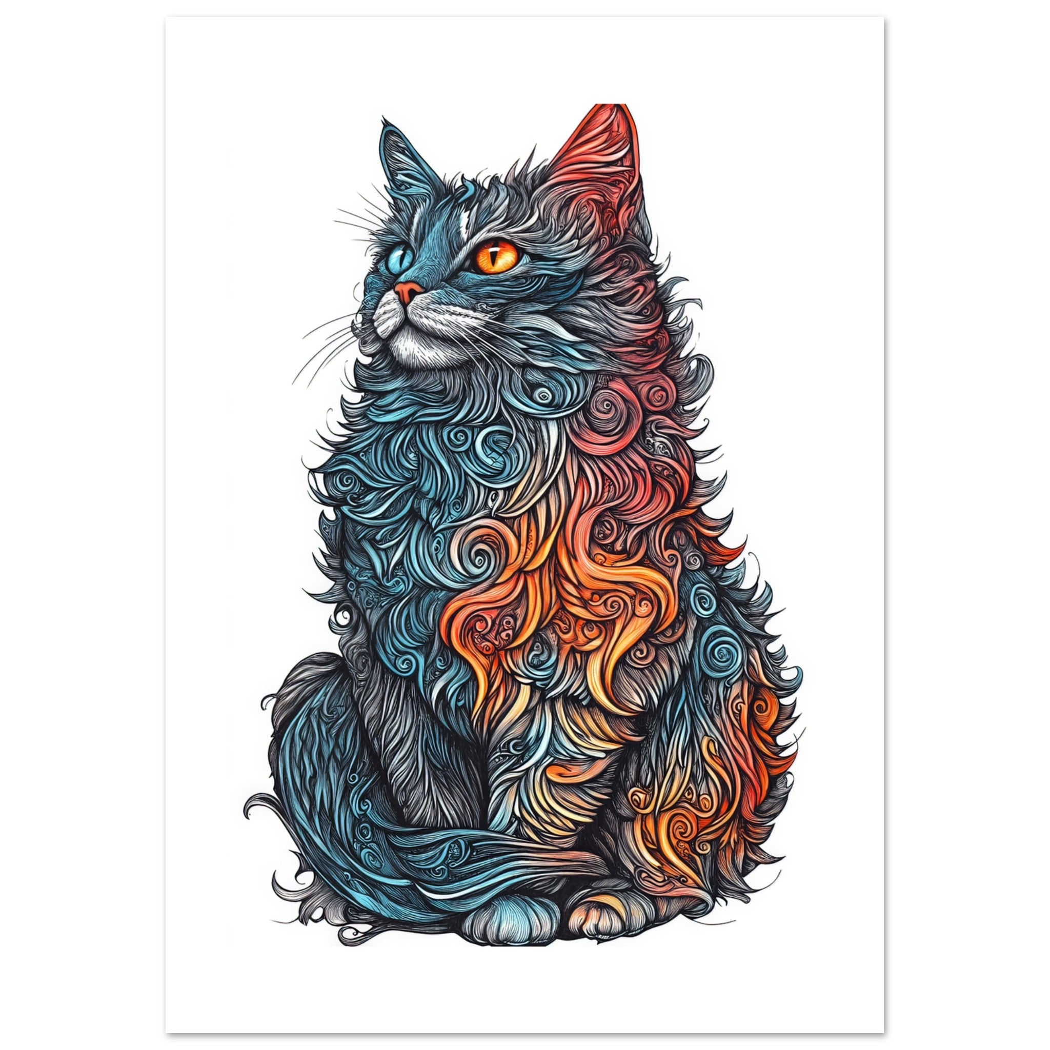 American Curl Cat Painted With Tone Pen