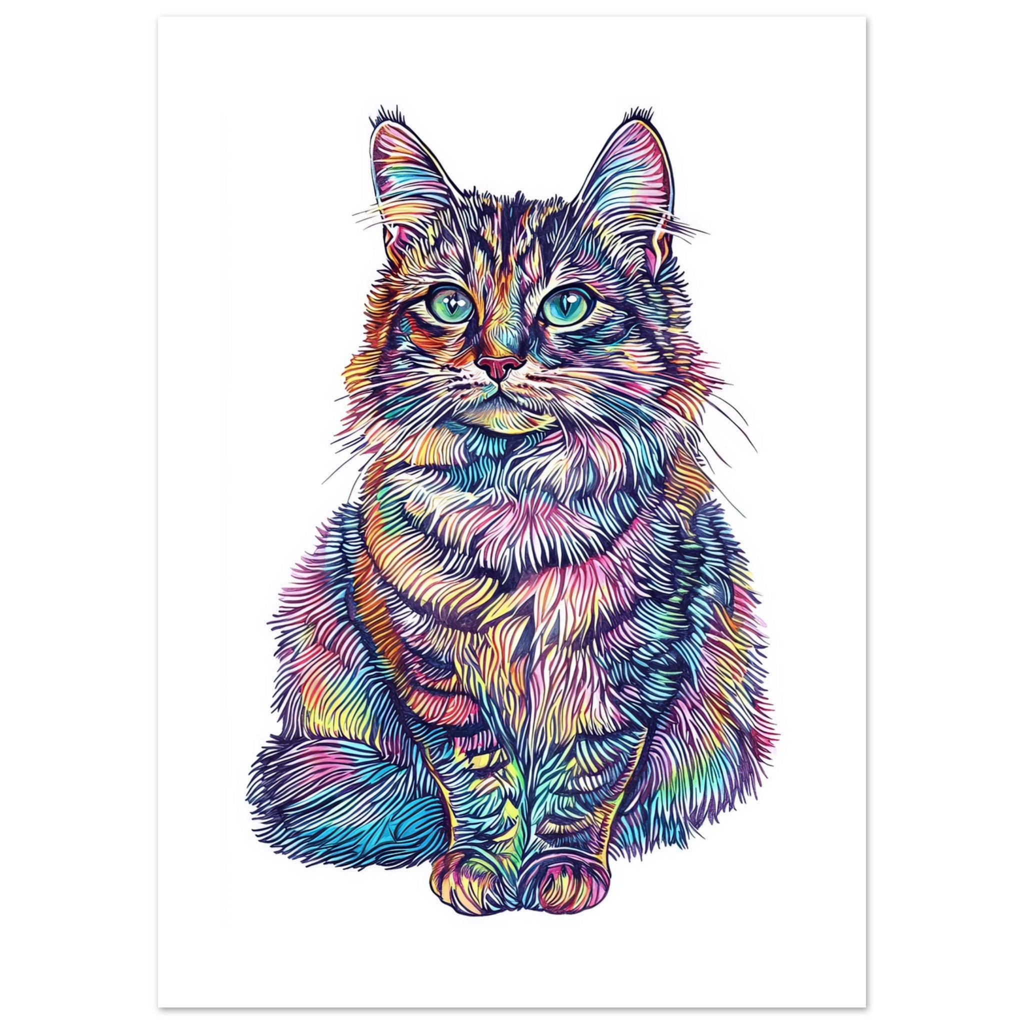 American Bobtail Cat Painted With Tone Pen 1