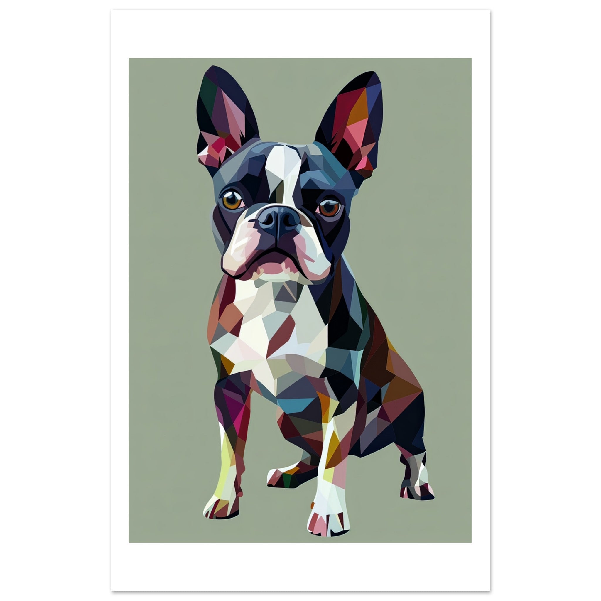 Boston Terrier Dog Illustrated with Colorful Triangles 1