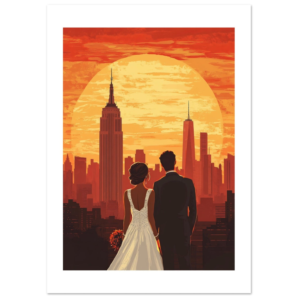 A wedding couple infront of New York 1