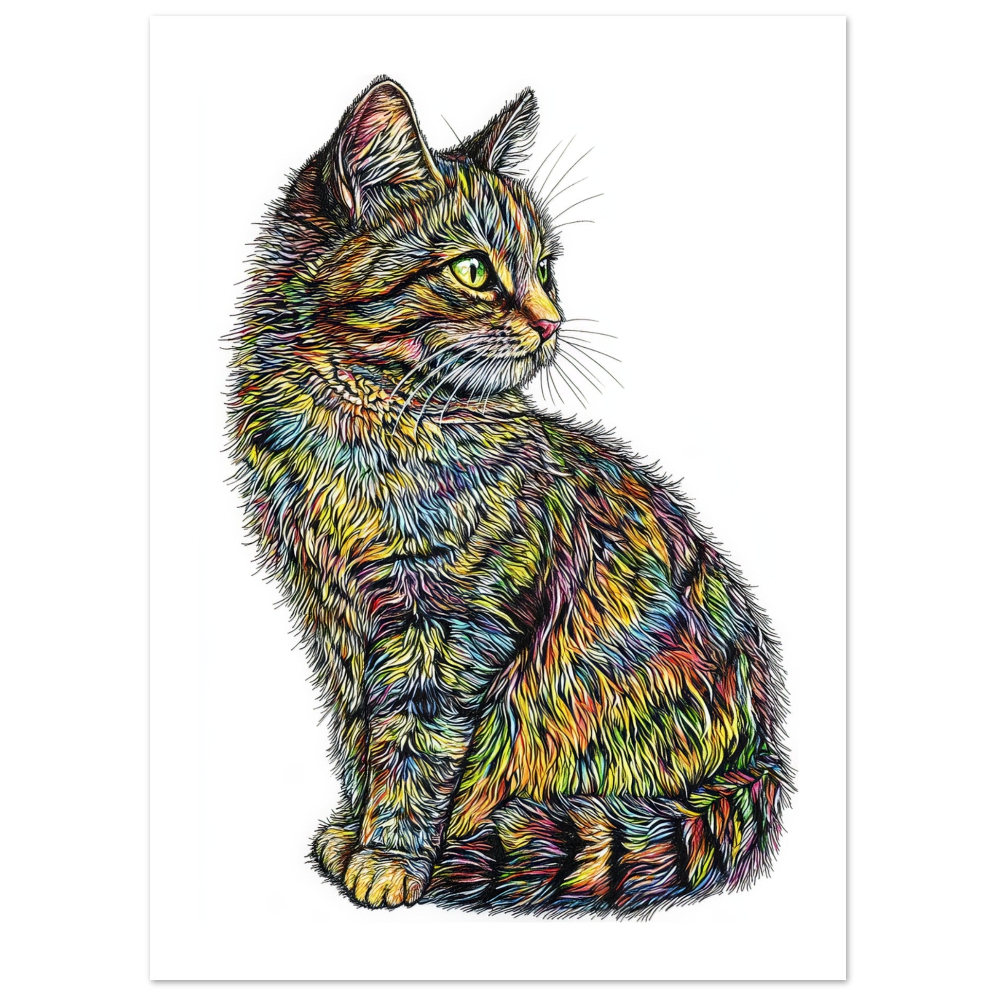 American Bobtail Cat Painted With Tone Pen 2