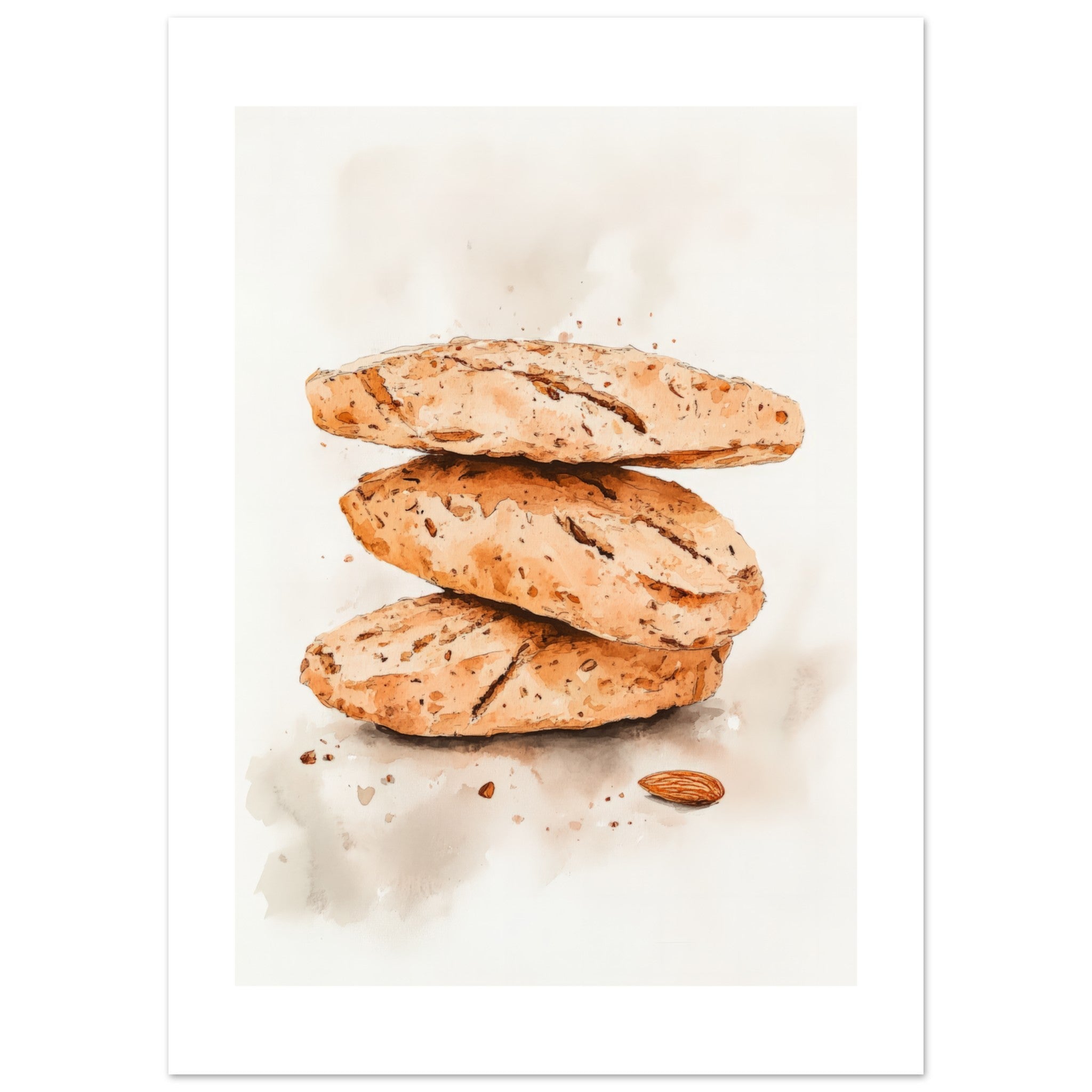 Almond Biscotti Watercolor Painting Wall Art
