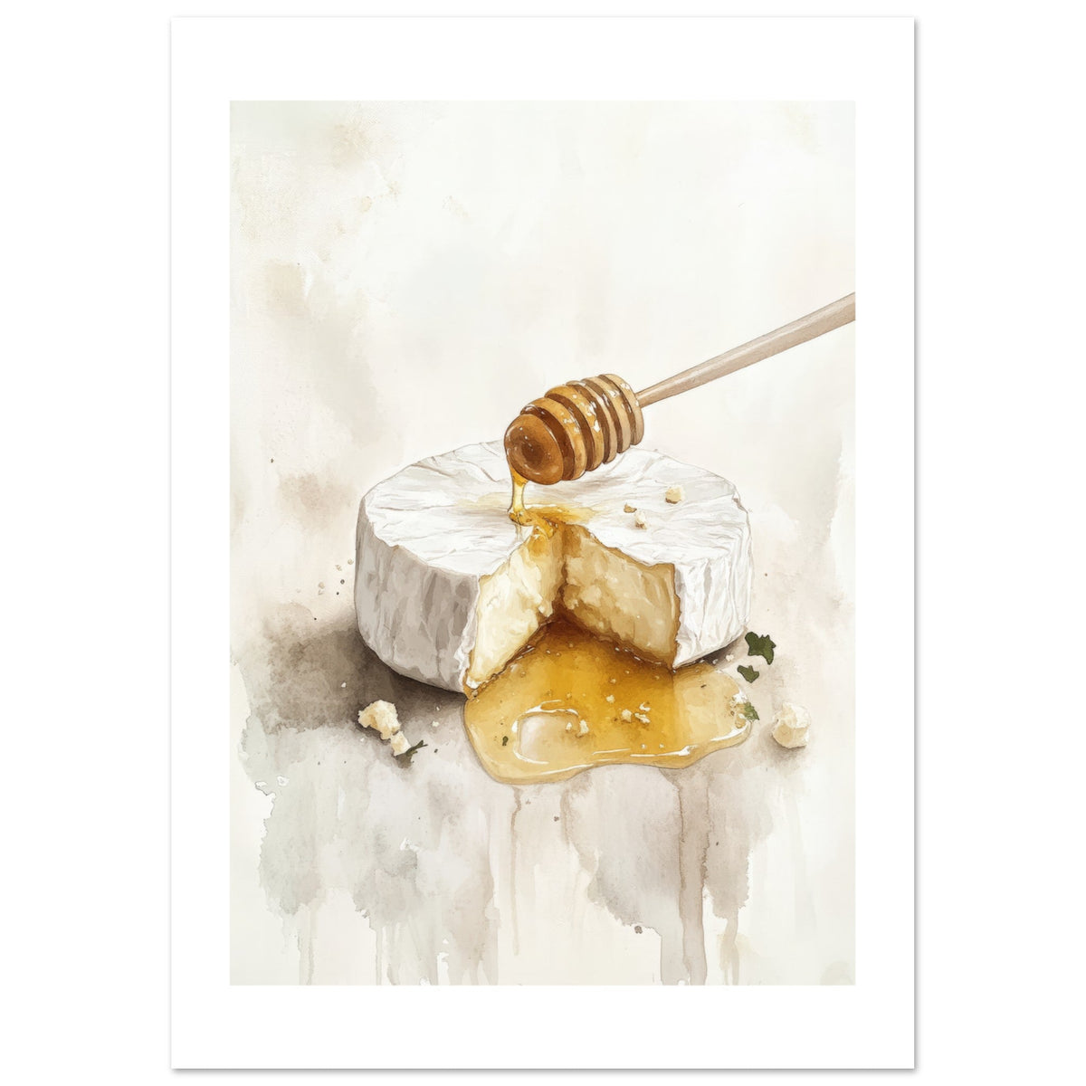 Baked Brie With Honey Watercolor Painting Wall Art 2