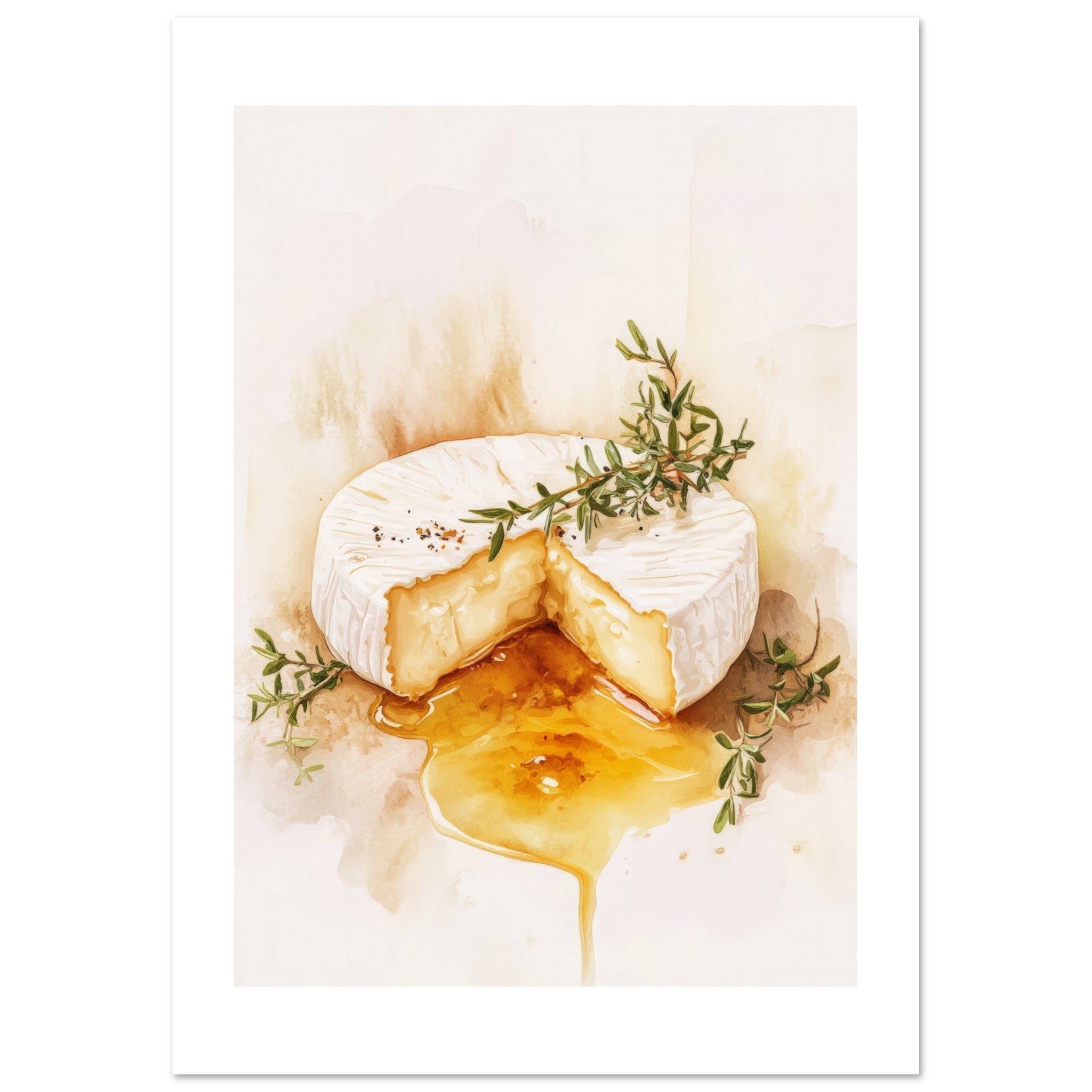 Baked Brie With Honey Watercolor Painting Wall Art 1