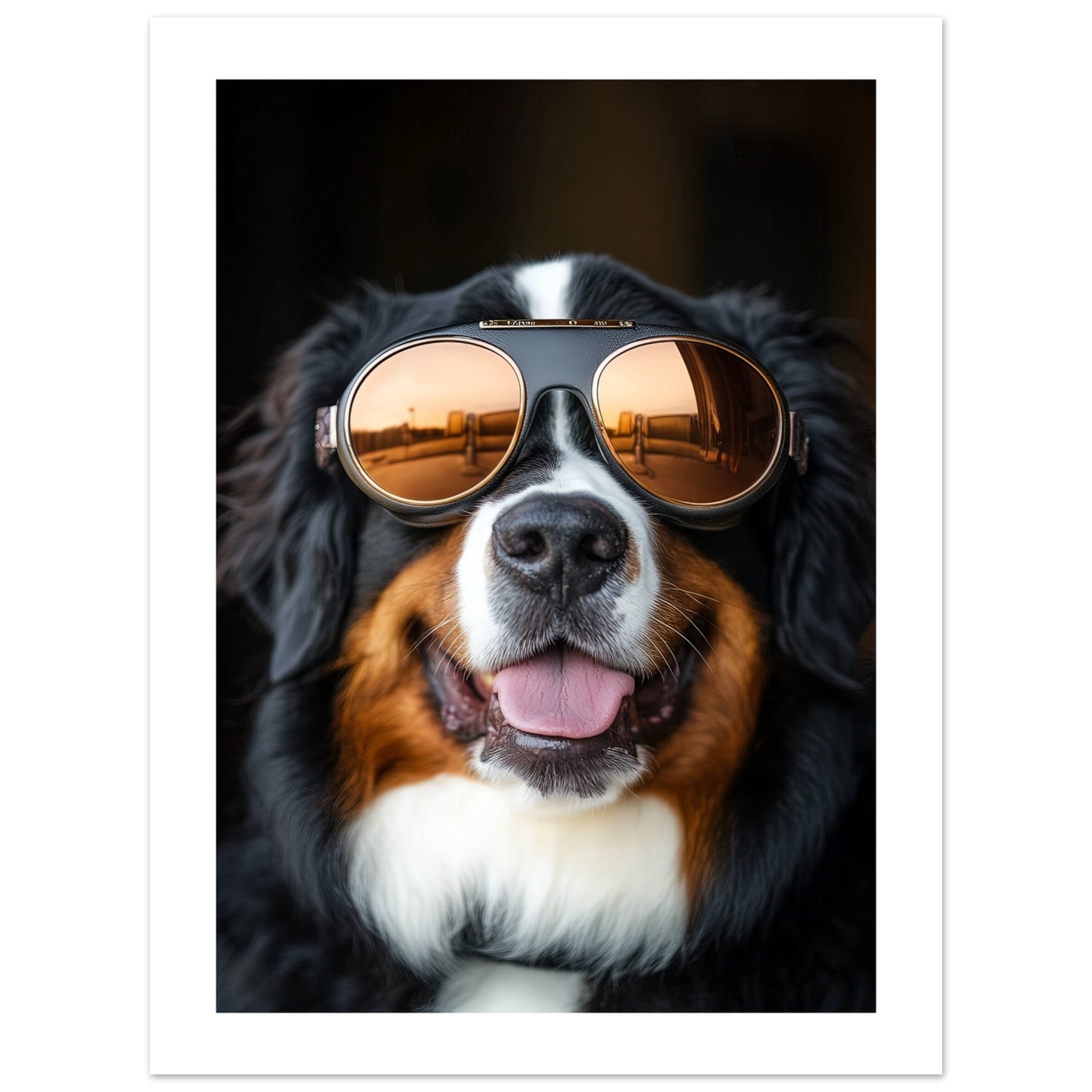 Bernese Mountain Dog Wearing Pilot Sunglasses
