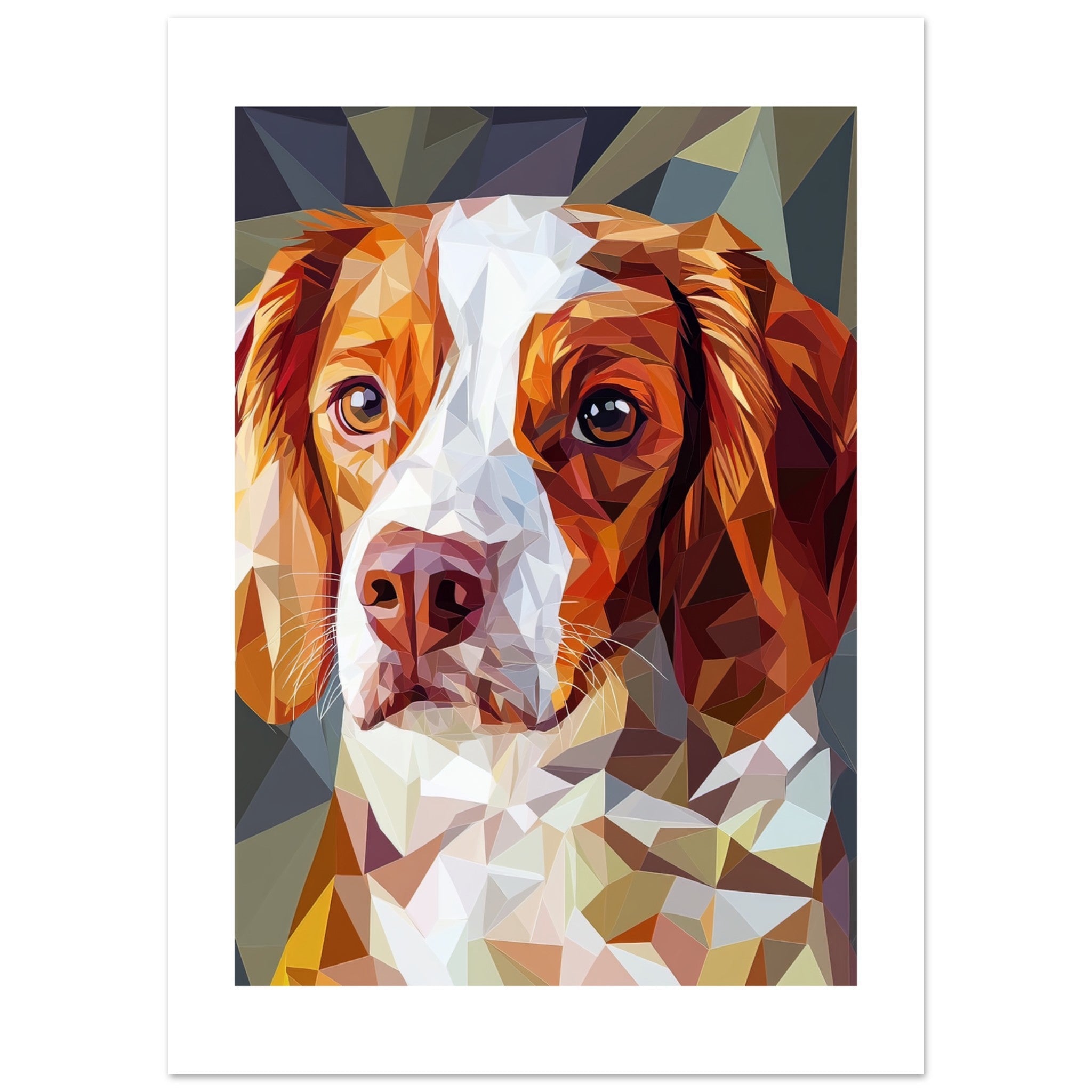 Brittany Spaniel Dog Illustrated with Colorful Triangles 3