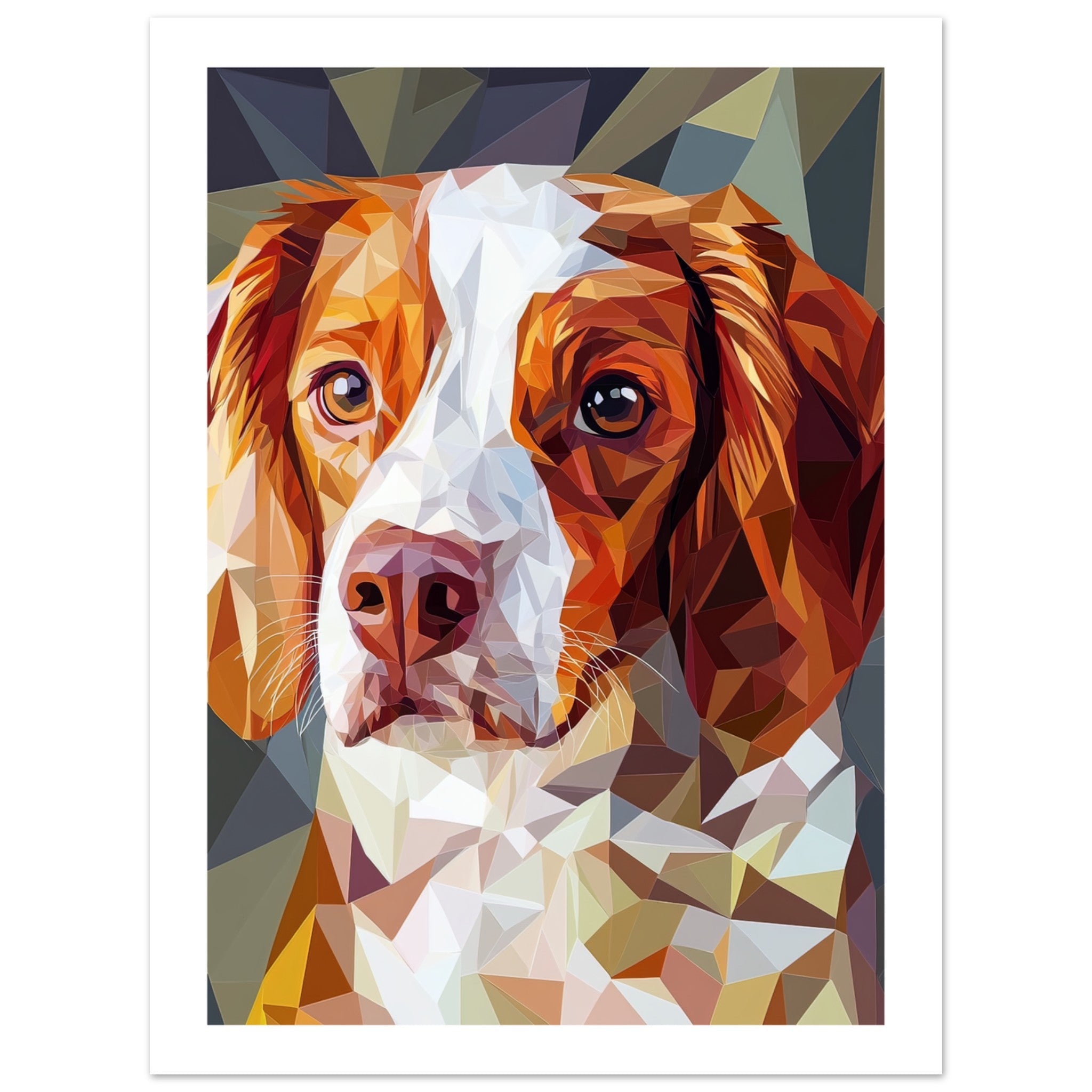Brittany Spaniel Dog Illustrated with Colorful Triangles 3