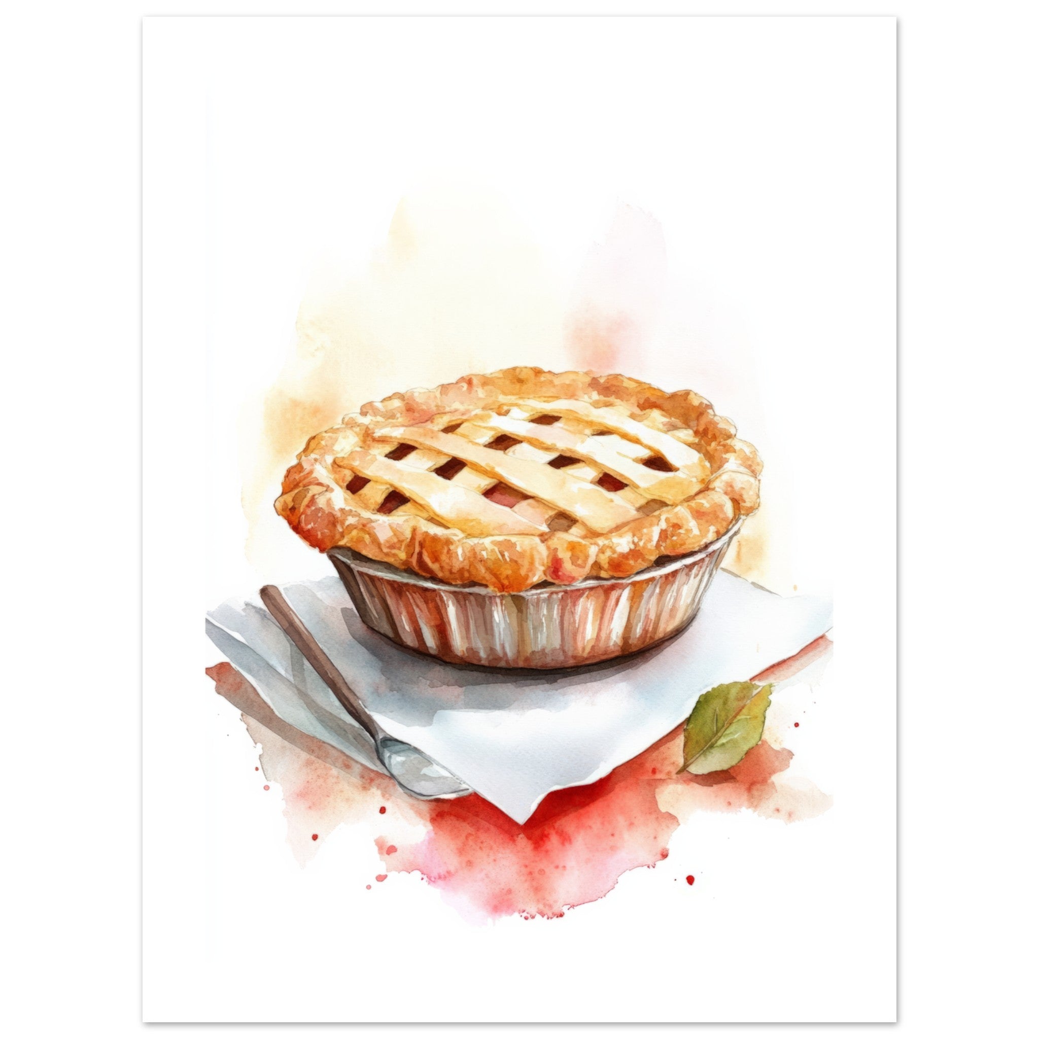 Apple Pie Watercolor Painting Wall Art