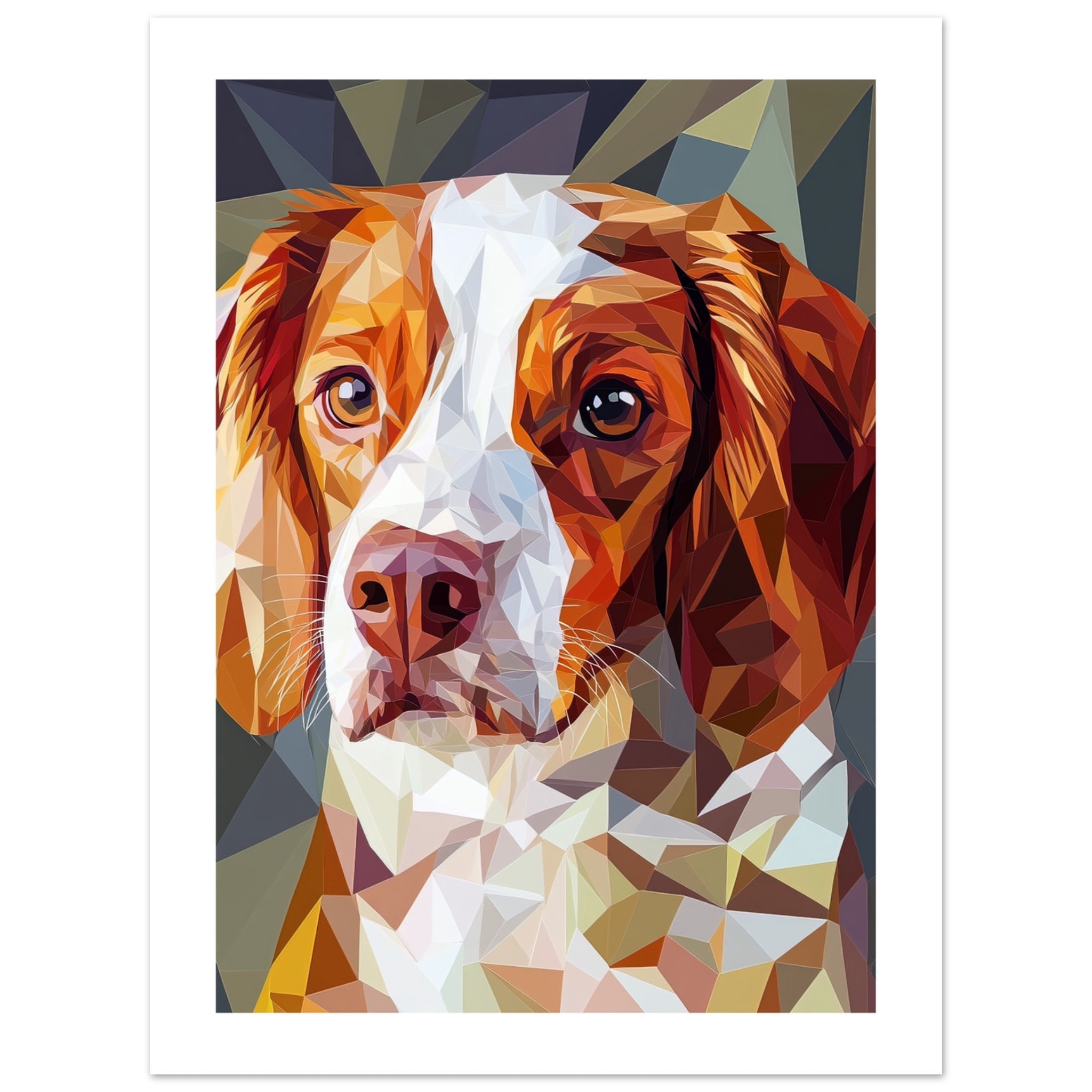 Brittany Spaniel Dog Illustrated with Colorful Triangles 3