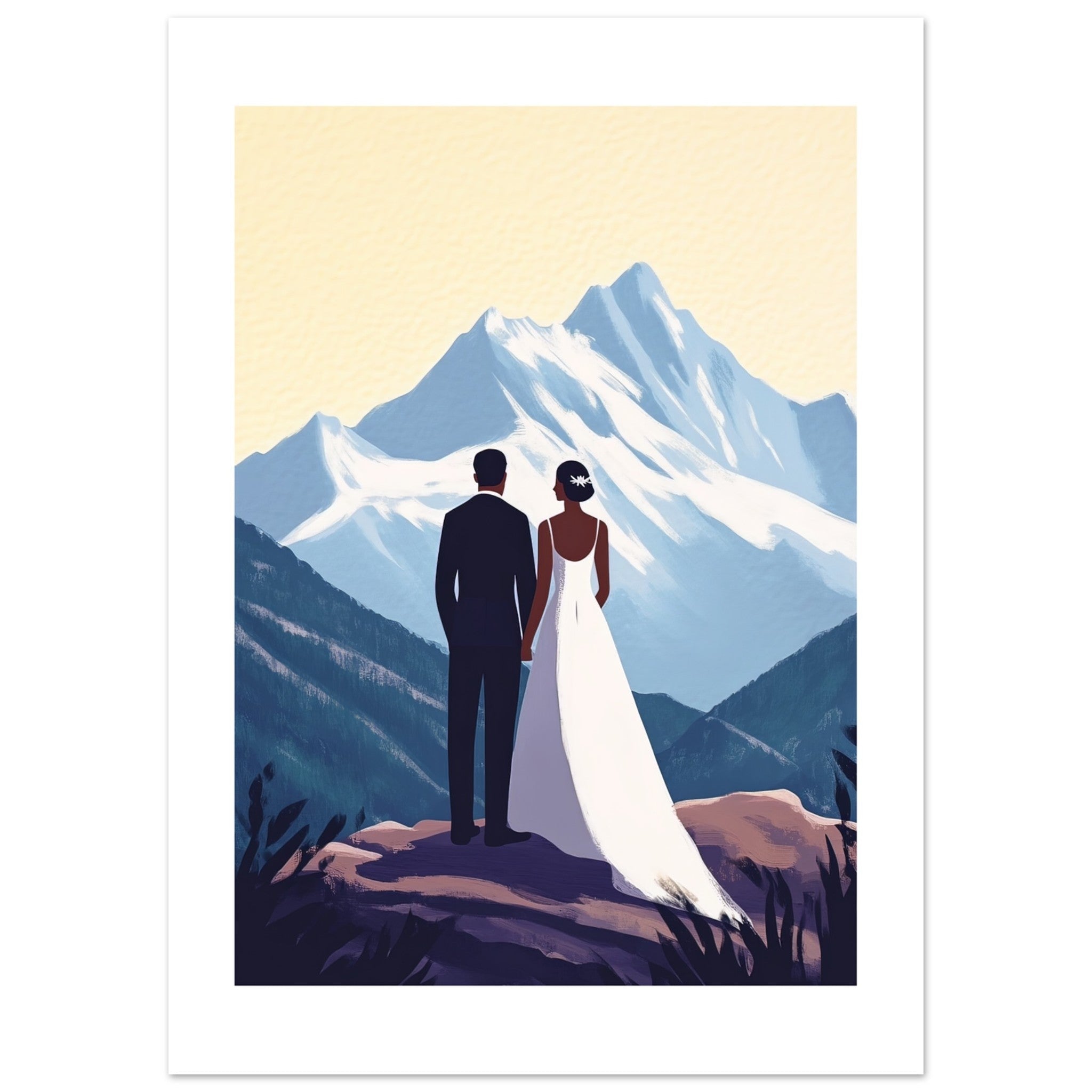 A black wedding couple infront of mountains