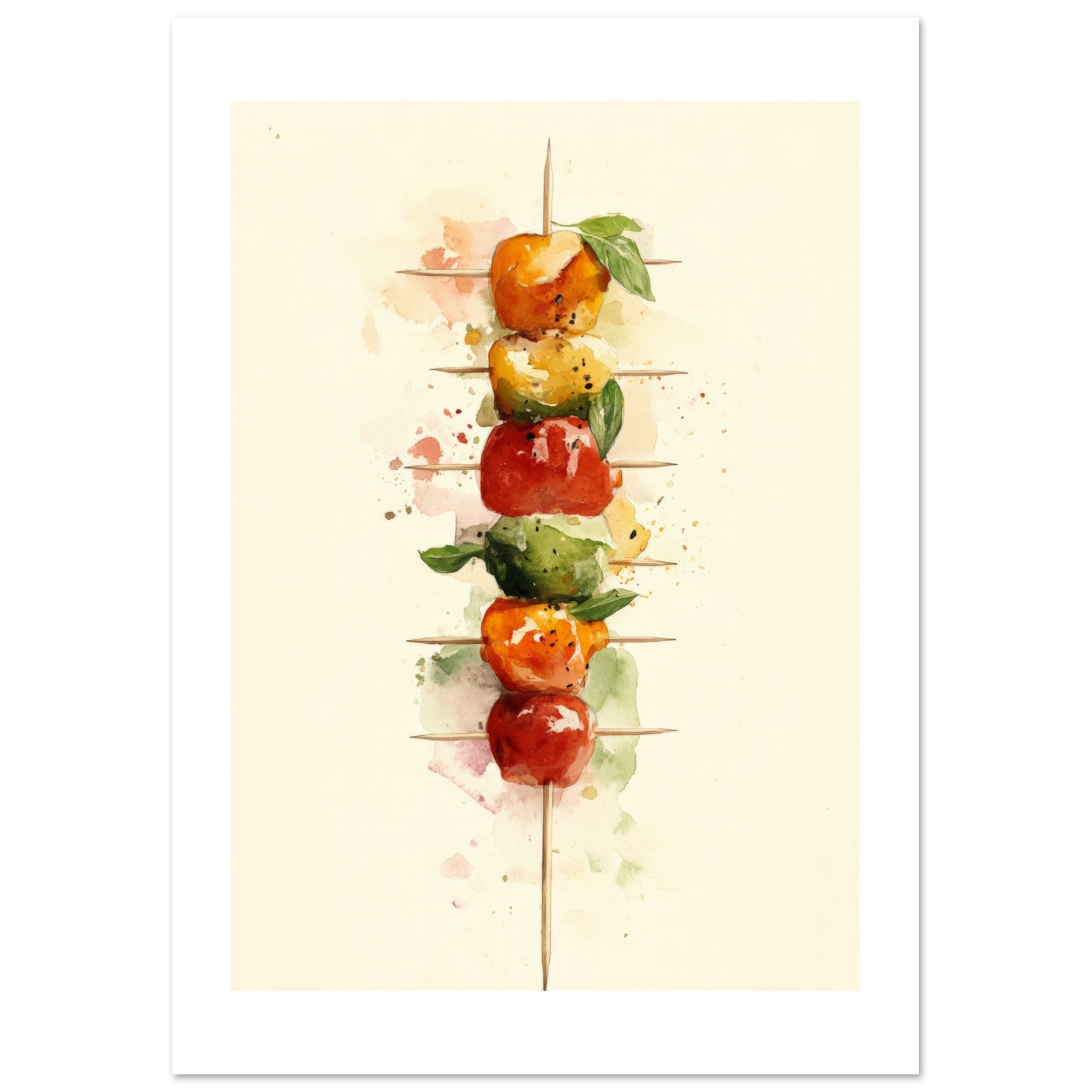 Antipasto Skewers Watercolor Painting Wall Art