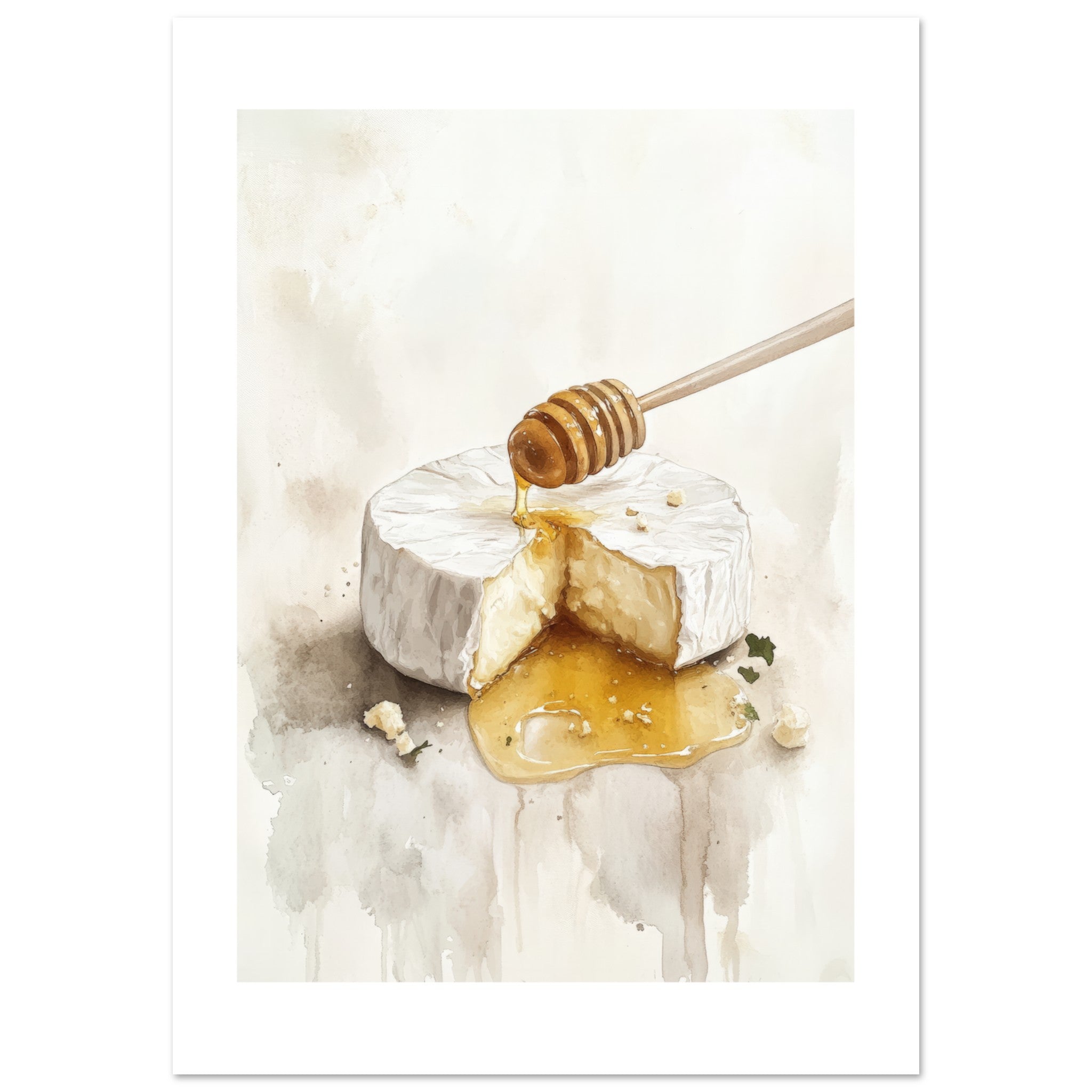 Baked Brie With Honey Watercolor Painting Wall Art 2