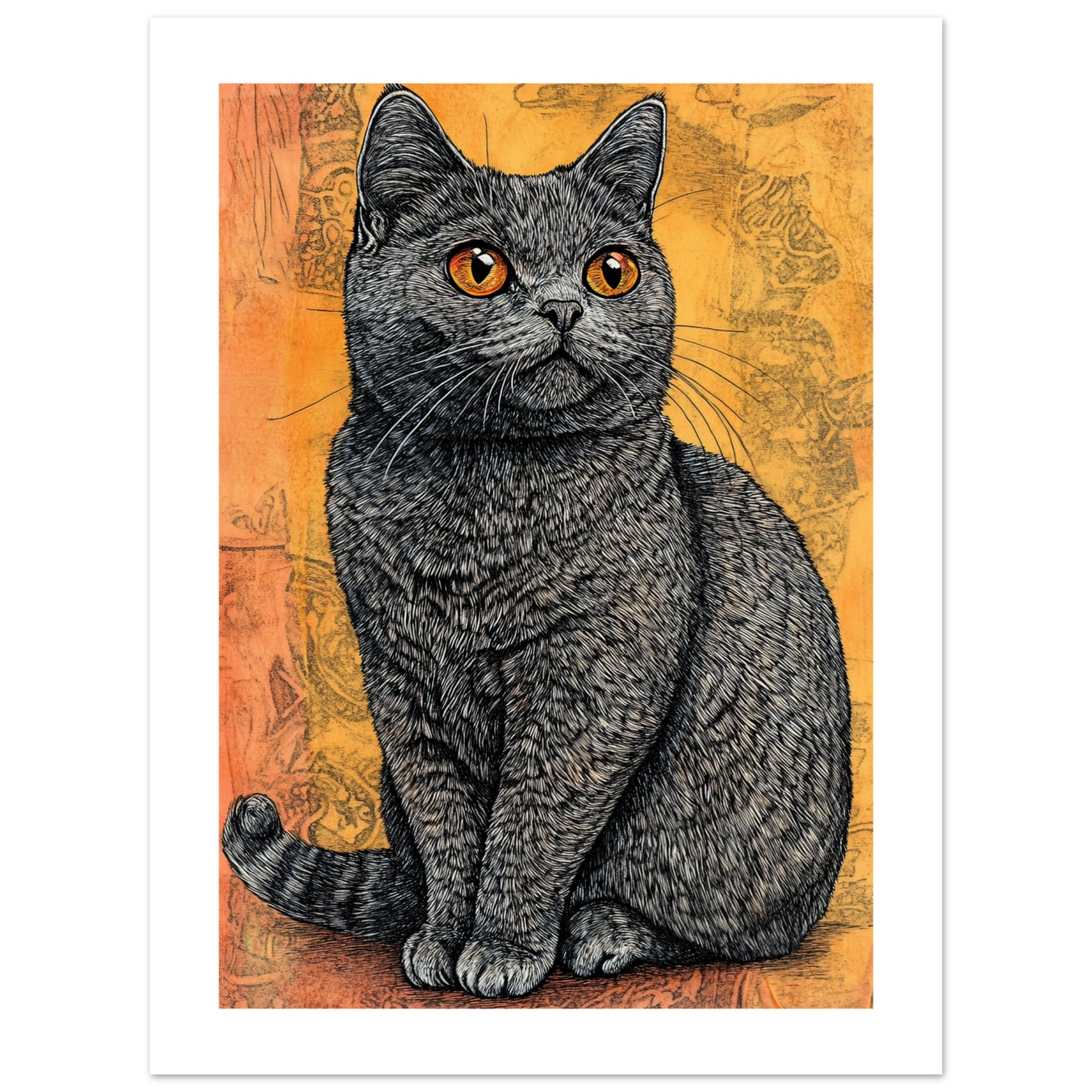 British Shorthair Cat Painted With Tone Pen 1