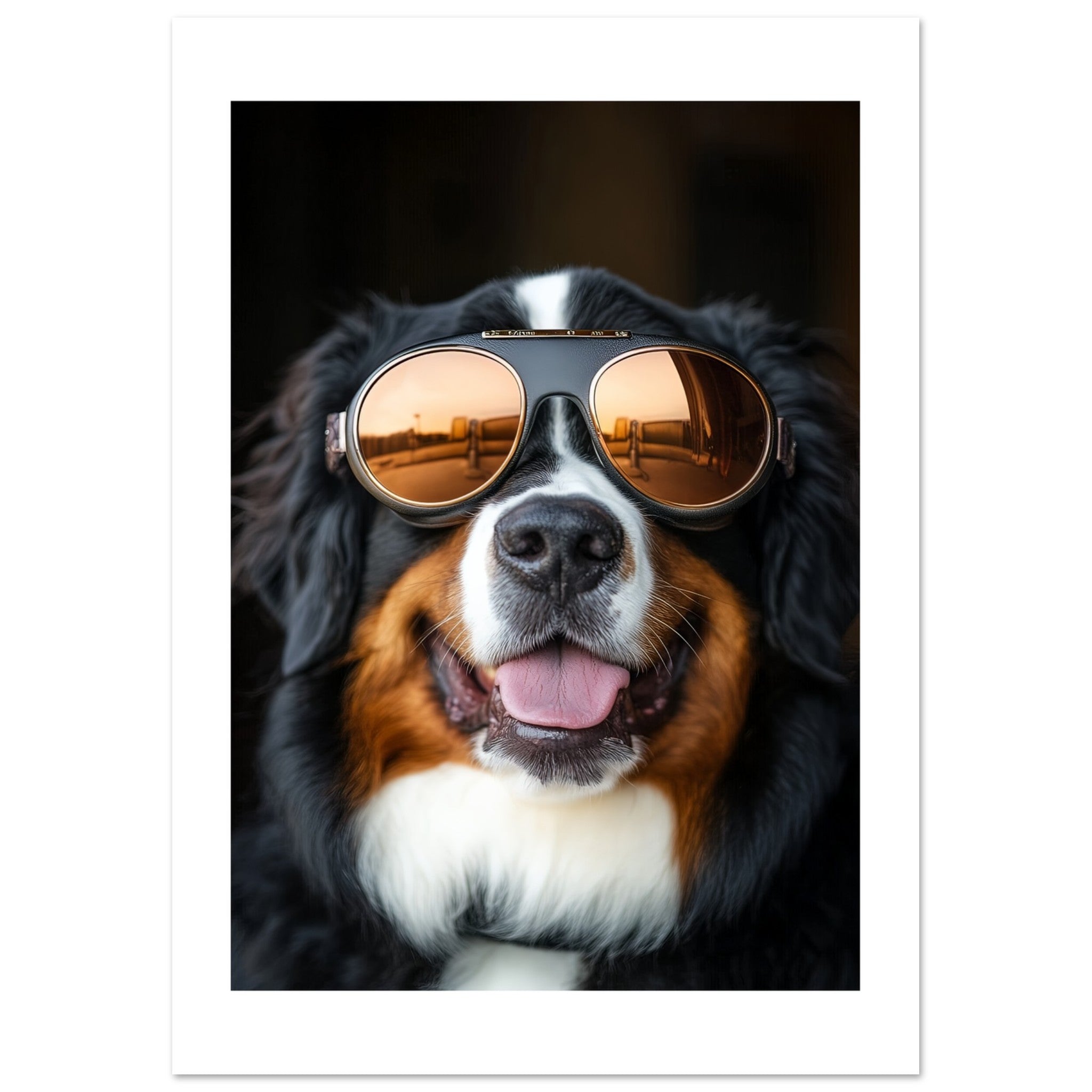 Bernese Mountain Dog Wearing Pilot Sunglasses