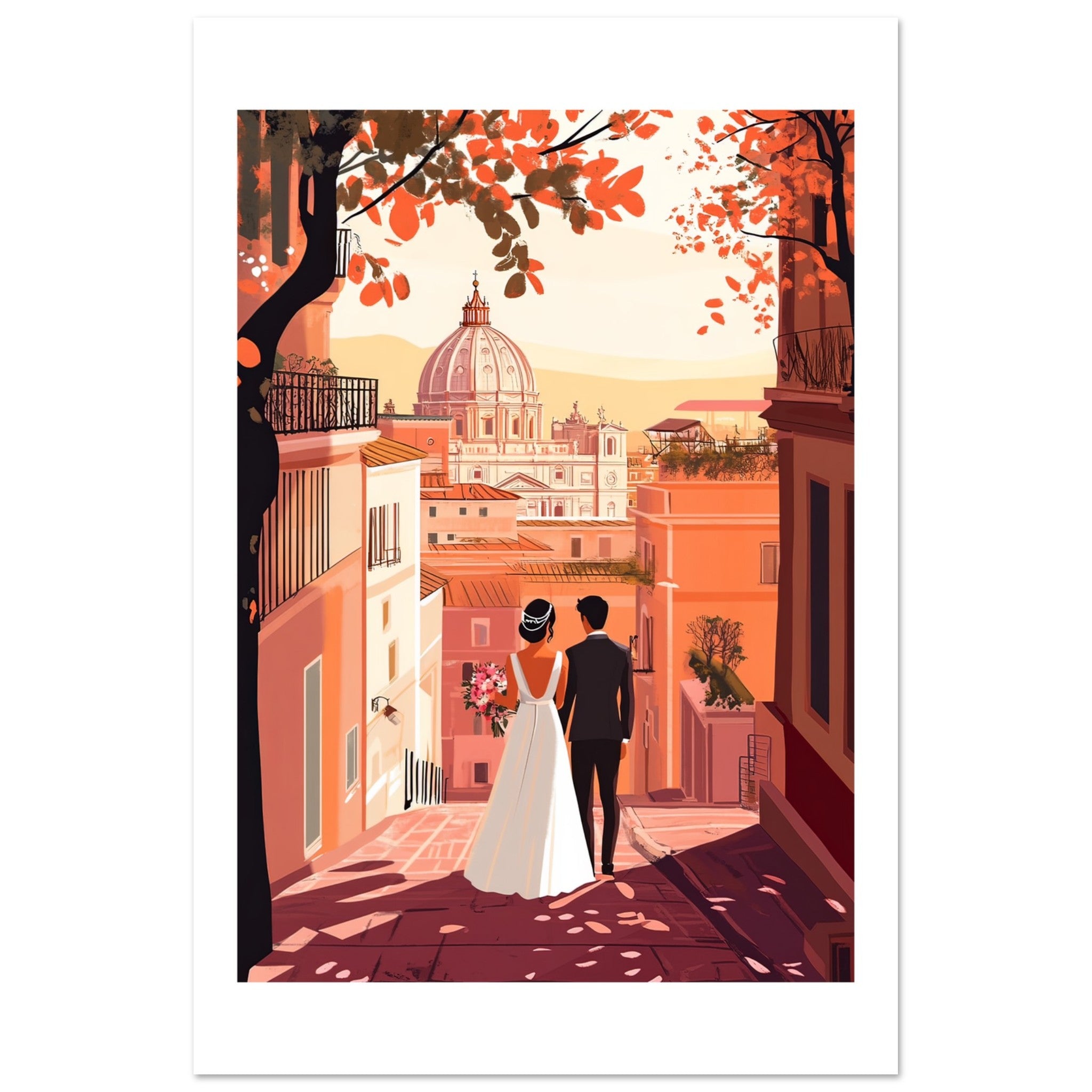 An asian wedding couple infront of Rome
