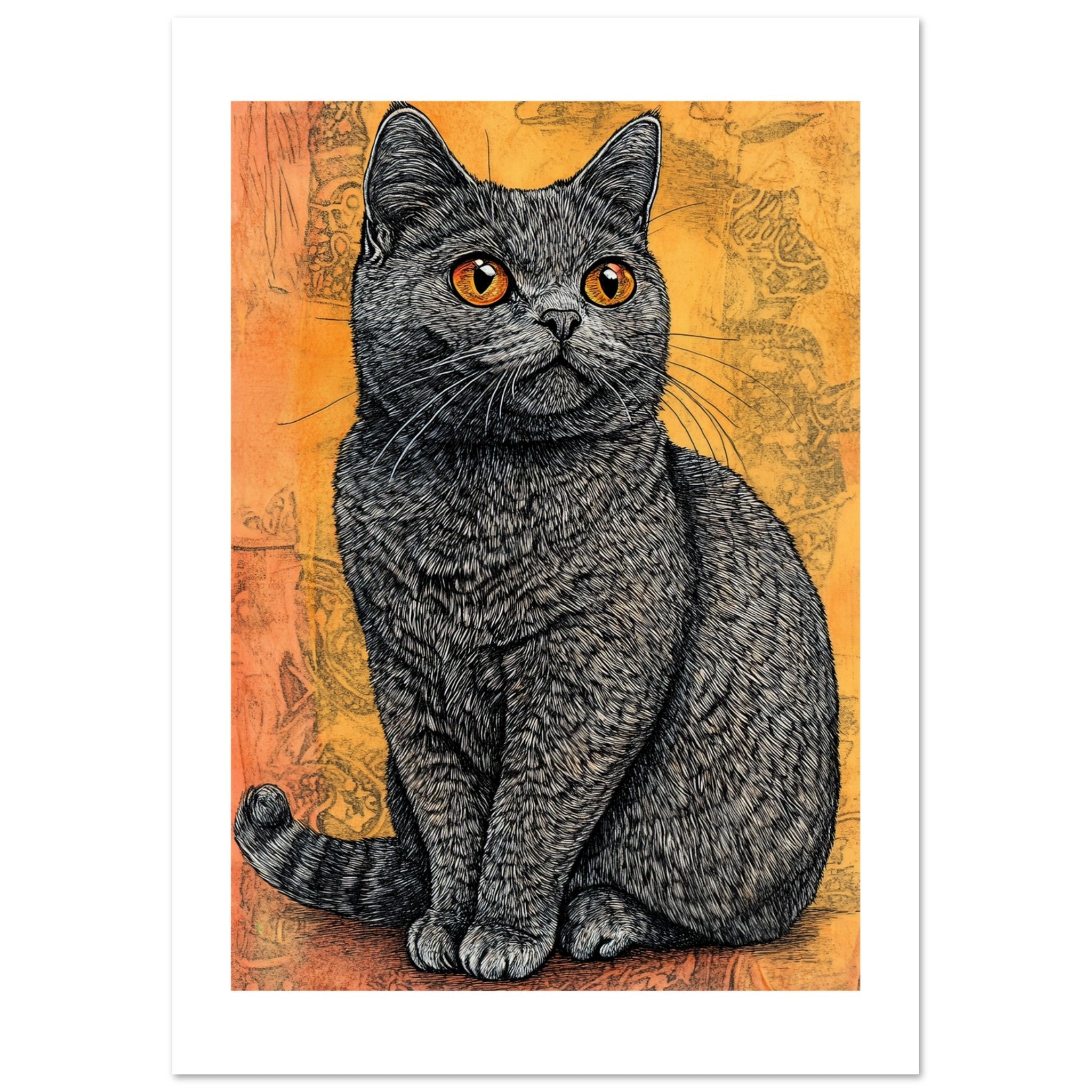 British Shorthair Cat Painted With Tone Pen 1