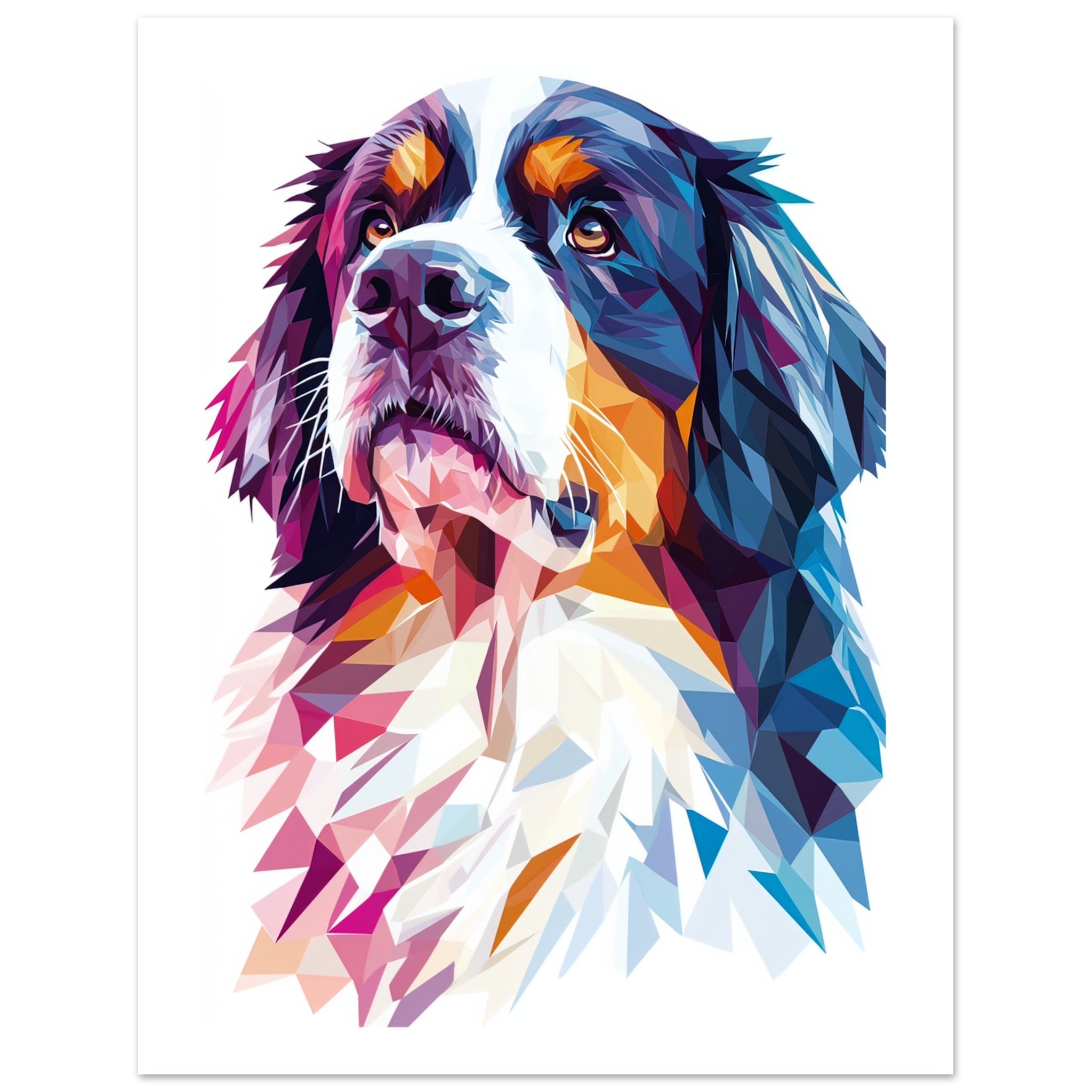 Bernese Pyrenees Dog Illustrated with Colorful Triangles 1