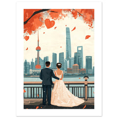 A wedding couple infront of Shanghai