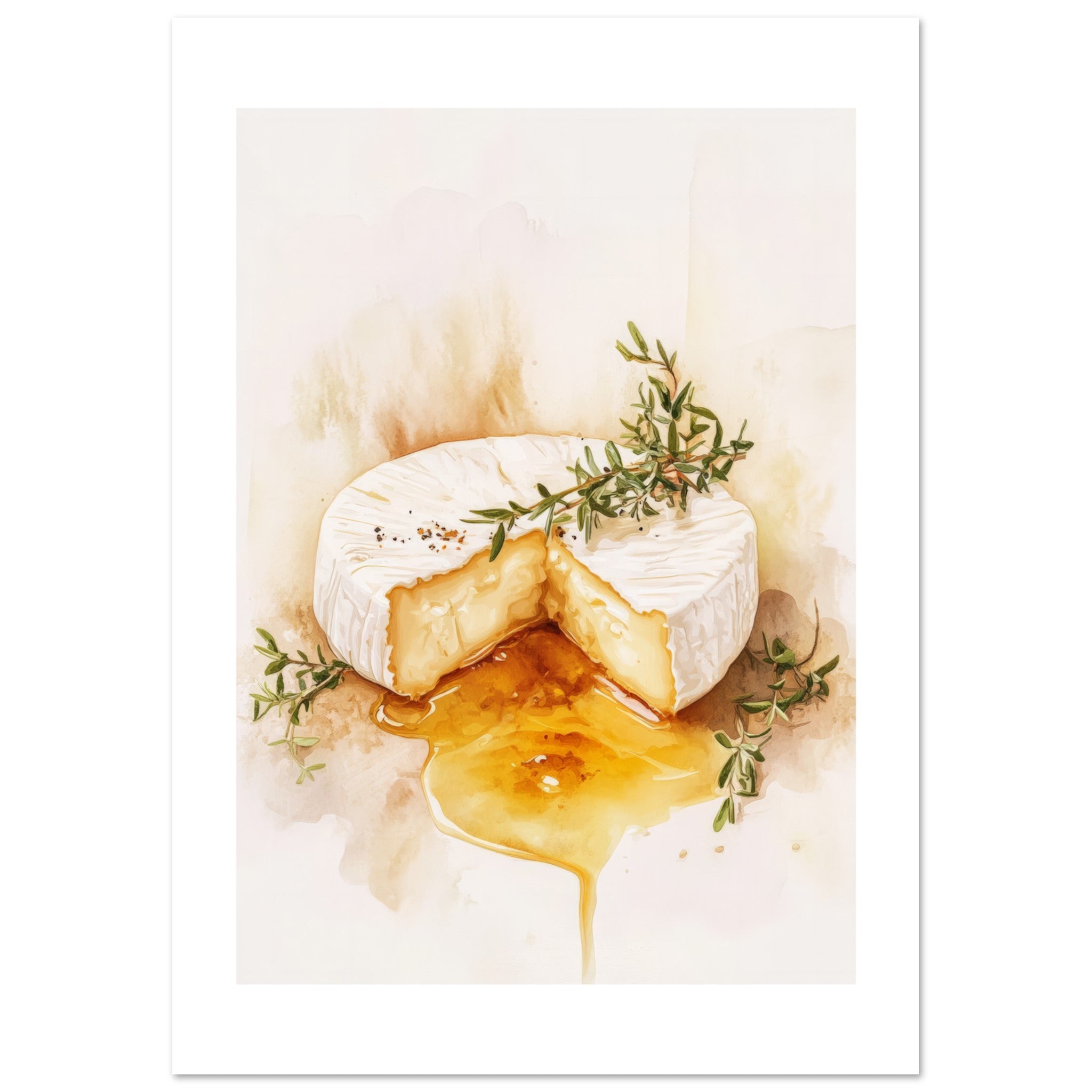 Baked Brie With Honey Watercolor Painting Wall Art 1