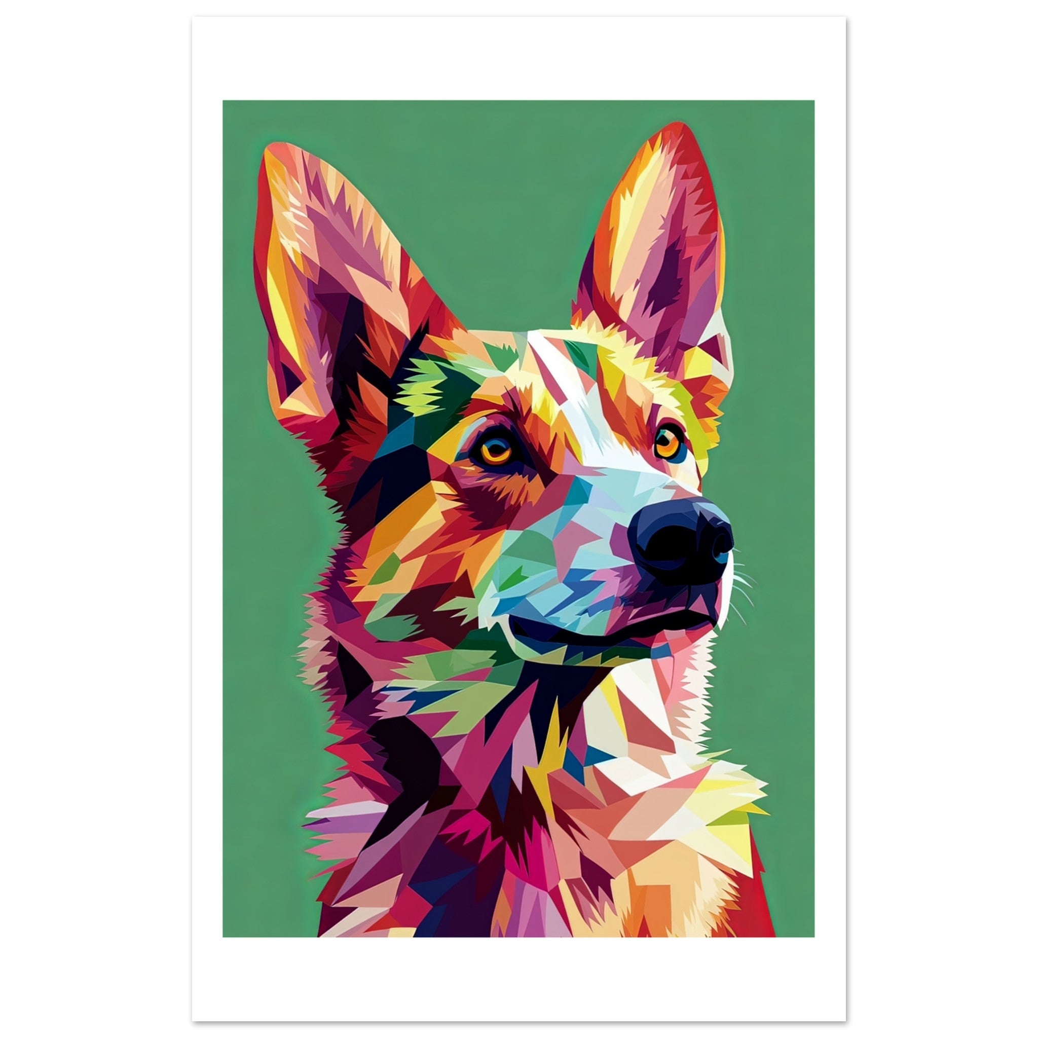 Australian Cattle Dog Illustrated with Colorful Triangles 1