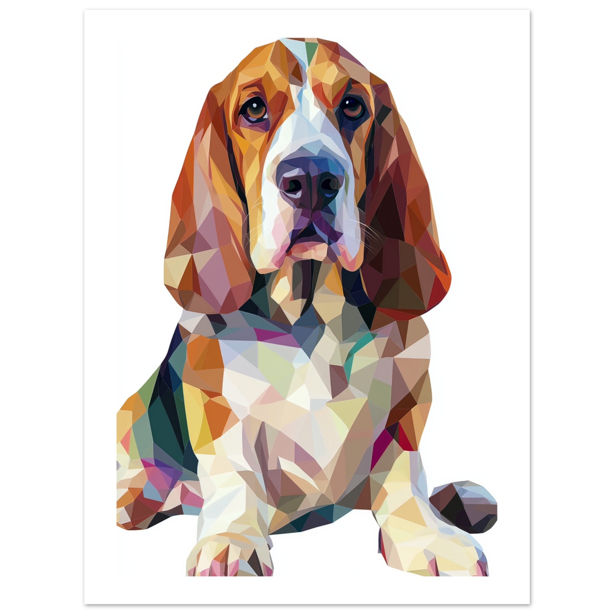 Basset Hound Dog Illustrated with Colorful Triangles