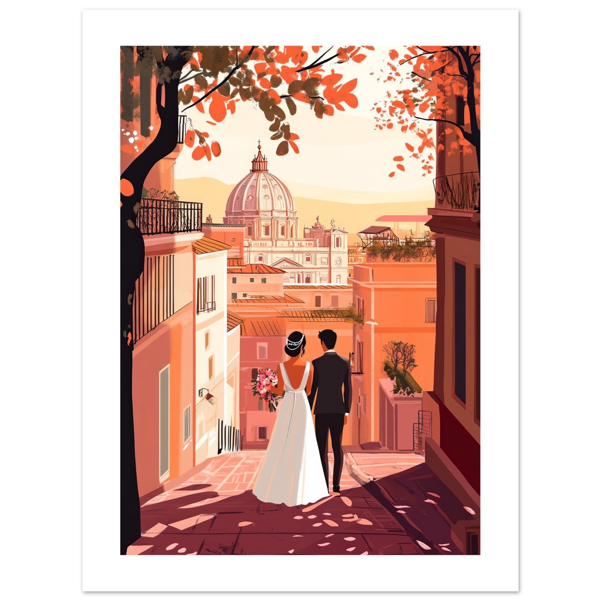 An asian wedding couple infront of Rome