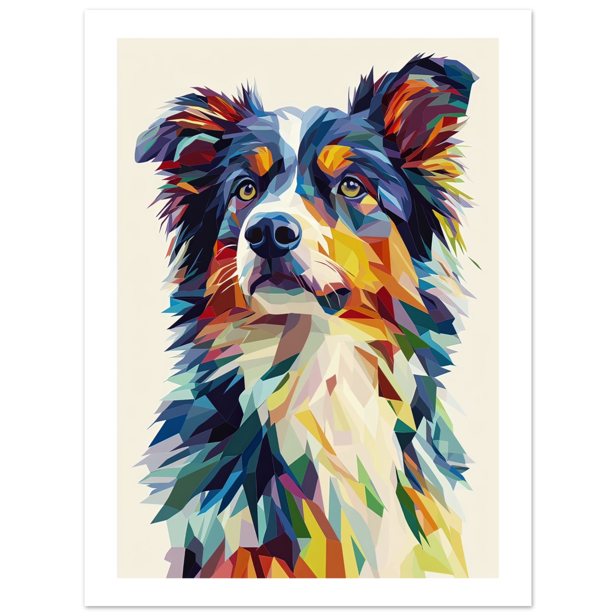 Australian Shepherd Dog Illustrated with Colorful Triangles