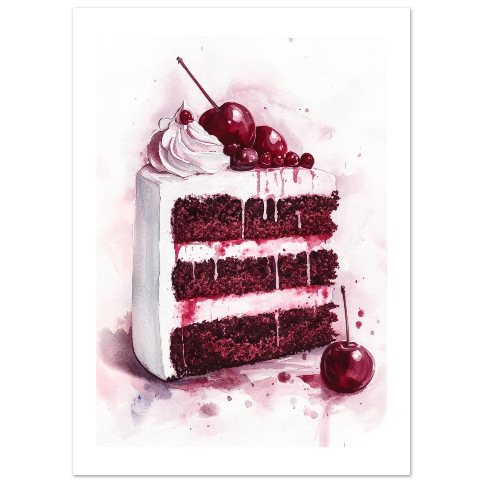 Black Forest Cake Watercolor Painting Wall Art 1