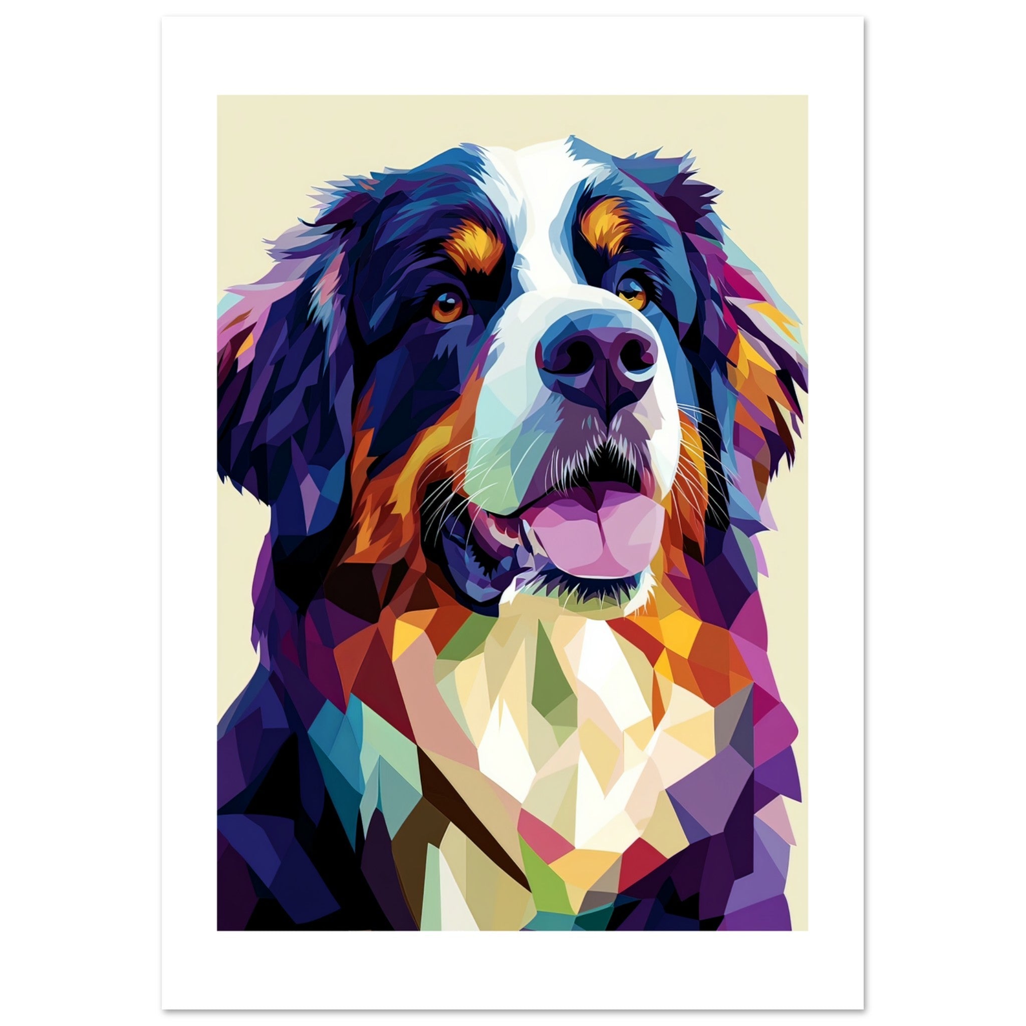 Bernese Pyrenees Dog Illustrated with Colorful Triangles