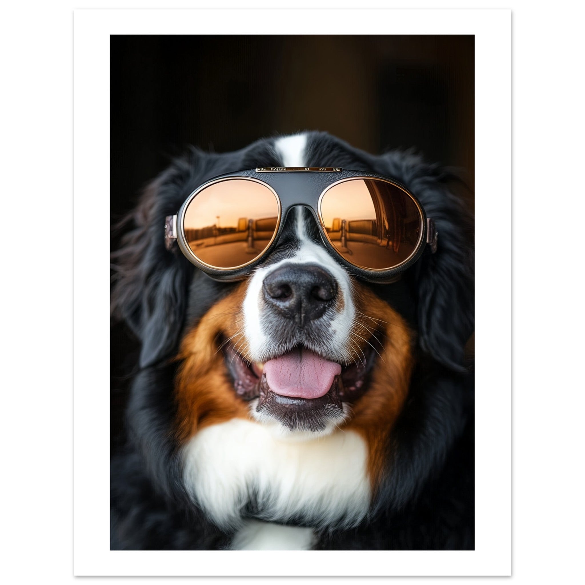Bernese Mountain Dog Wearing Pilot Sunglasses