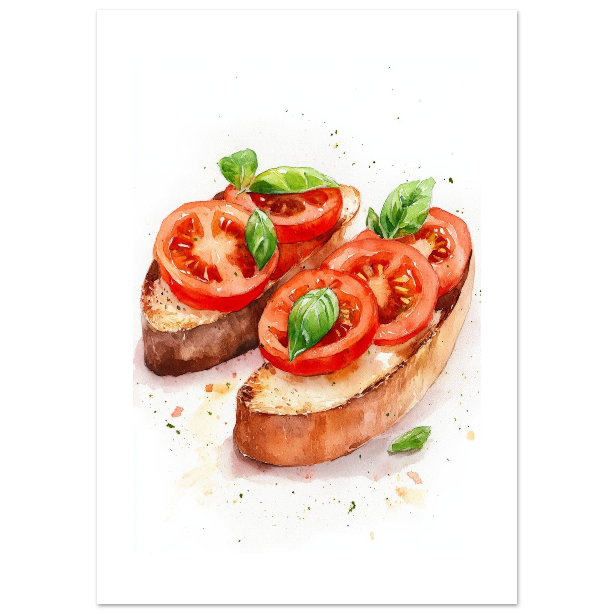 Bruschetta With Tomato And Basil Watercolor Painting Wall Art