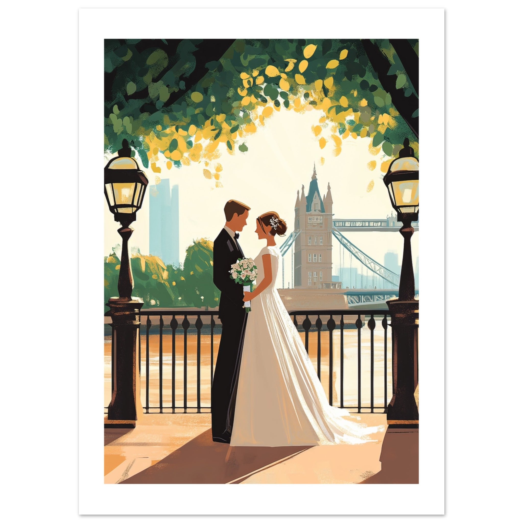 A wedding couple infront of the London Bridge