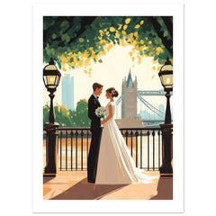 A wedding couple infront of the London Bridge