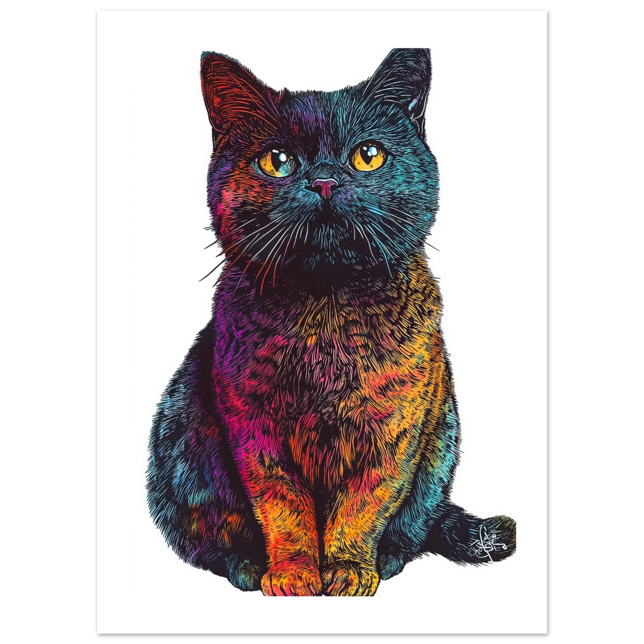 British Shorthair Cat Painted With Tone Pen 2