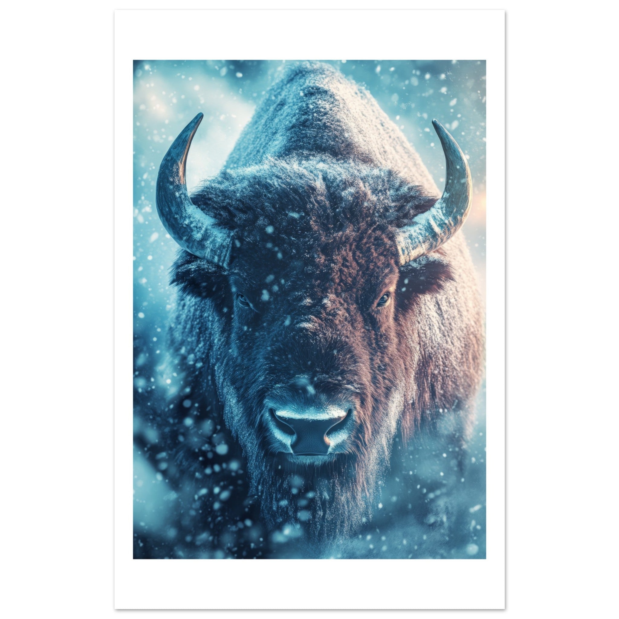 Bison portrait in a snowstorm