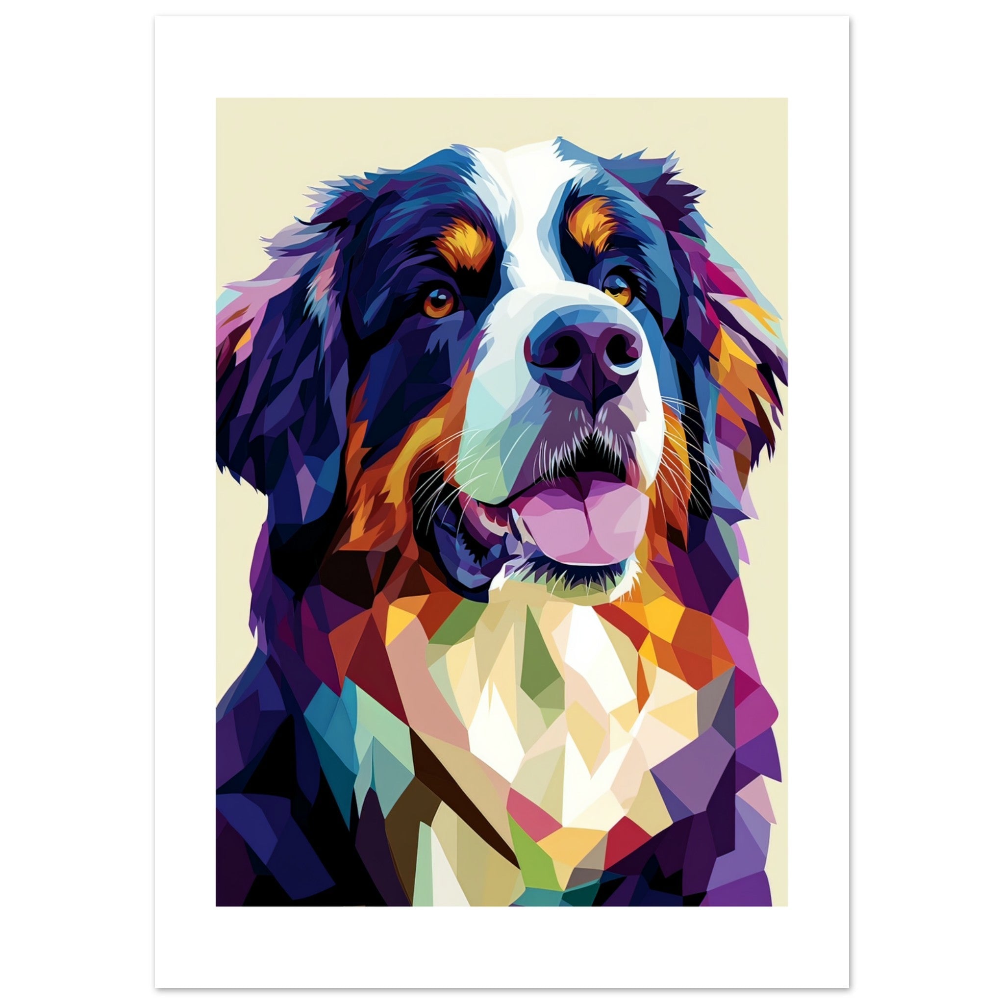 Bernese Pyrenees Dog Illustrated with Colorful Triangles