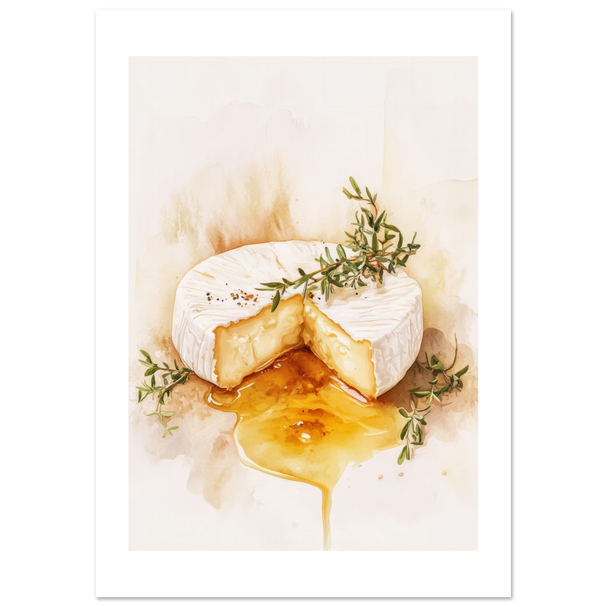 Baked Brie With Honey Watercolor Painting Wall Art 1