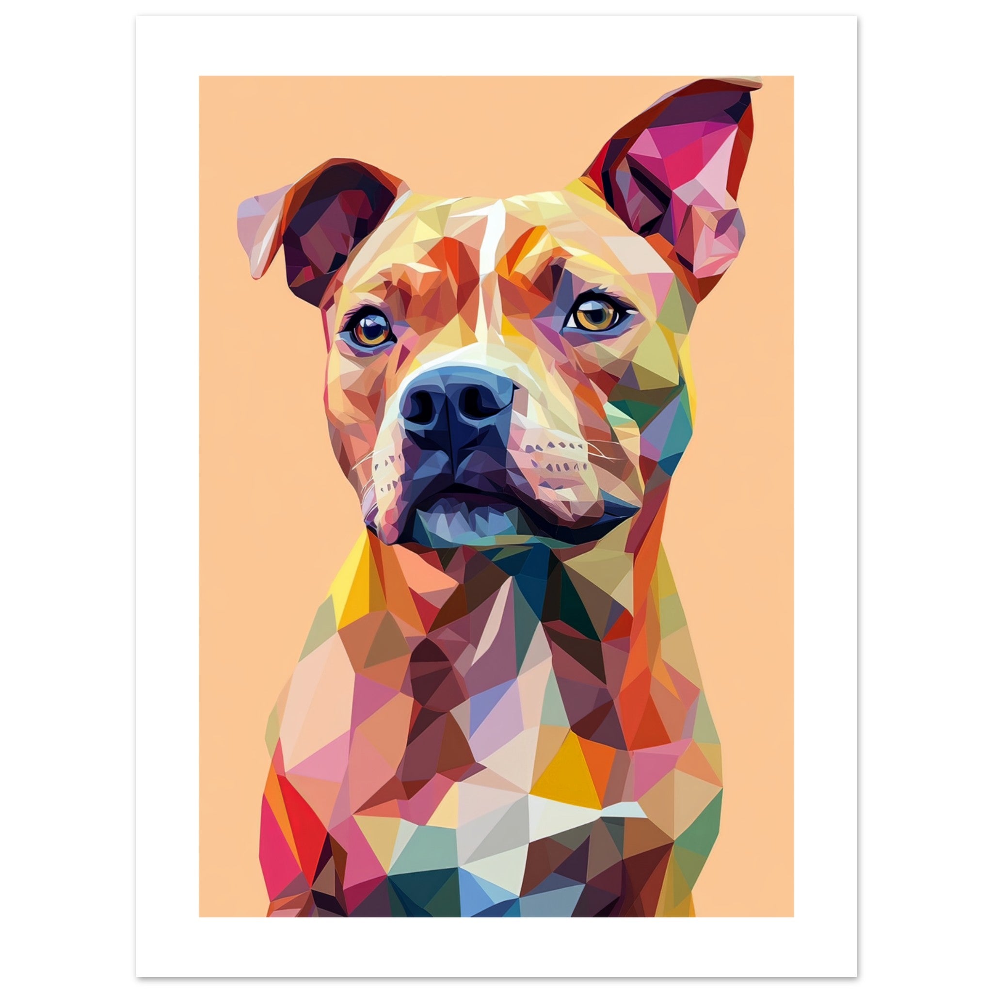 American Staffordshire Dog Illustrated with Colorful Triangles 1