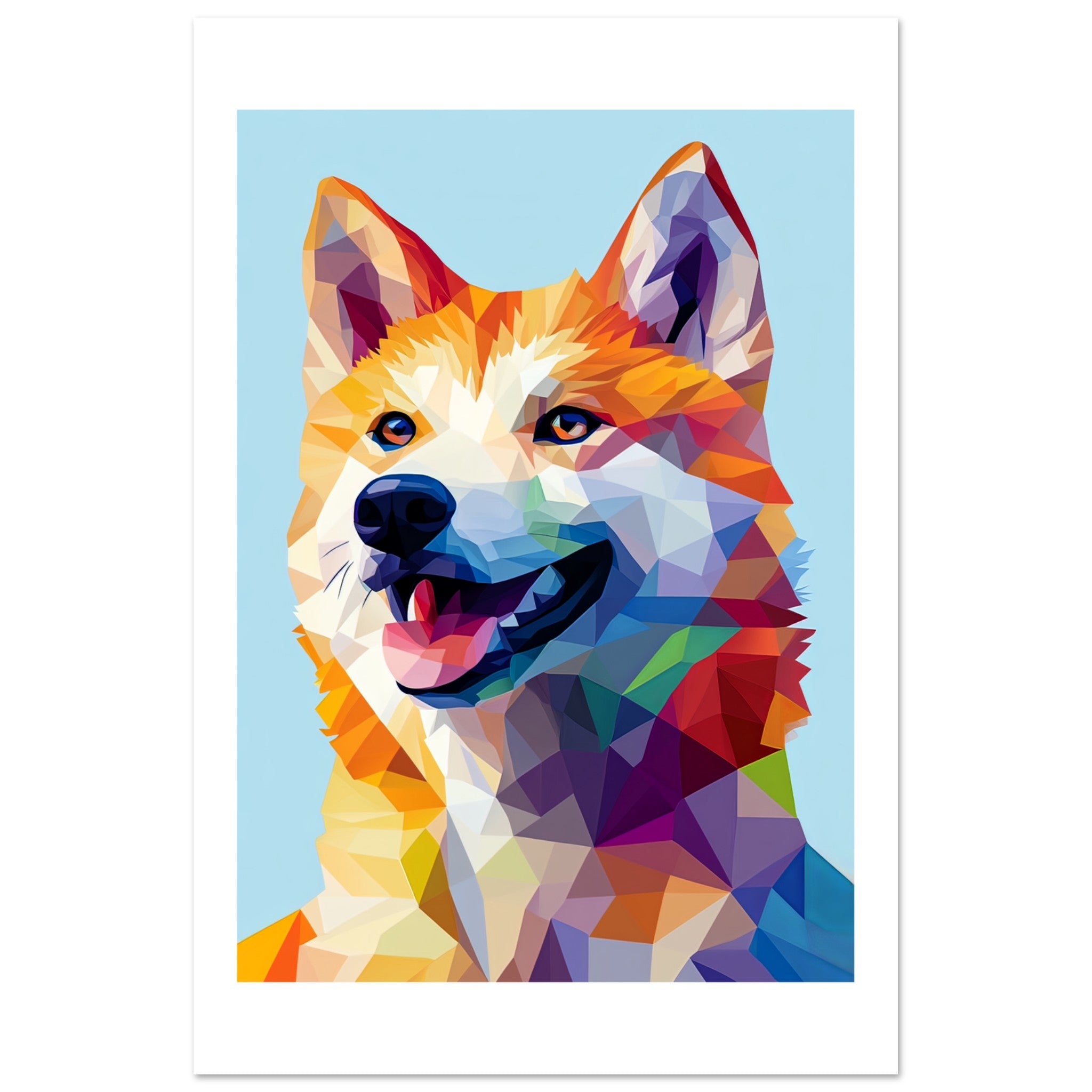 Akita Dog Illustrated with Colorful Triangles