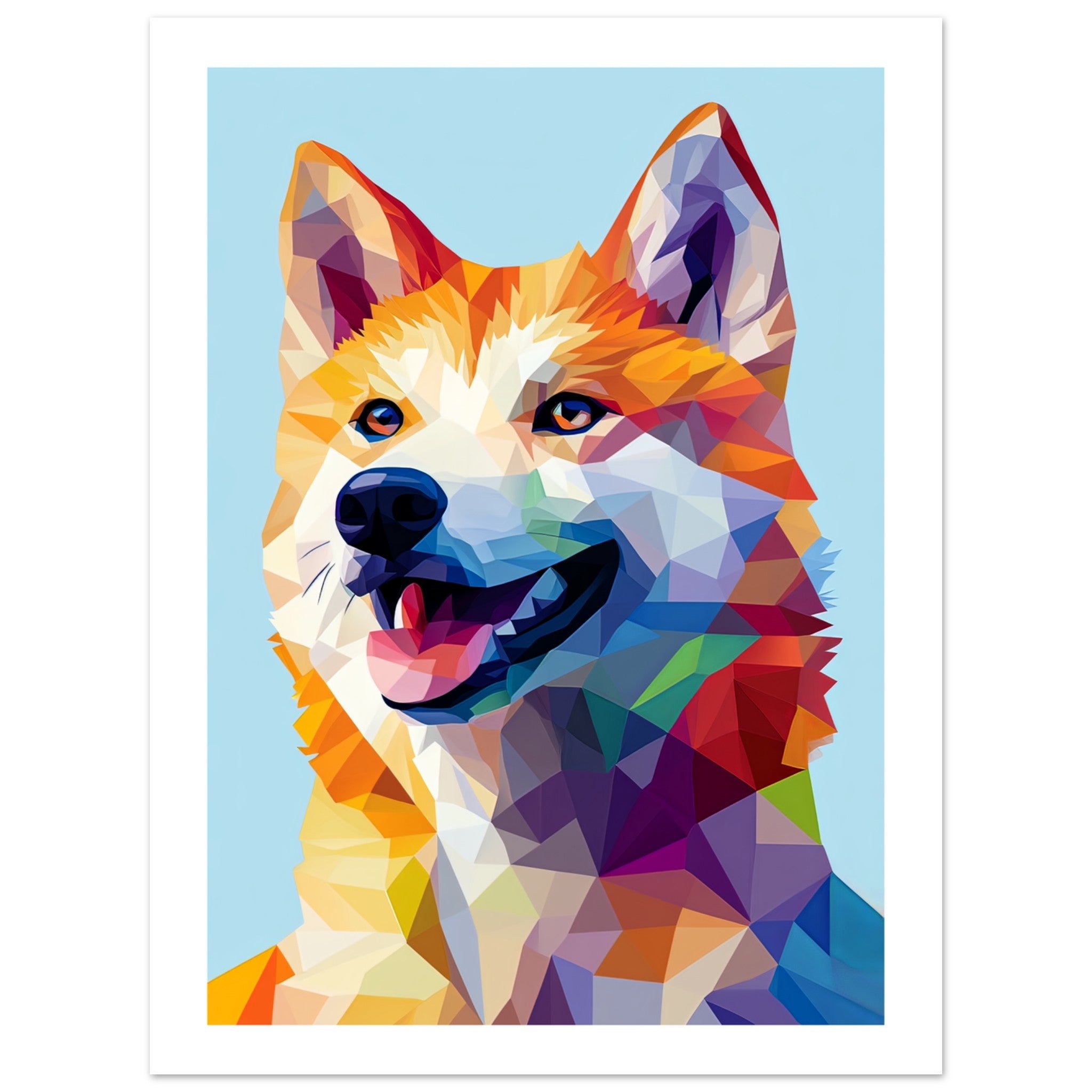 Akita Dog Illustrated with Colorful Triangles