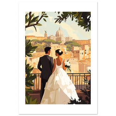 A mixed wedding couple infront of Rome