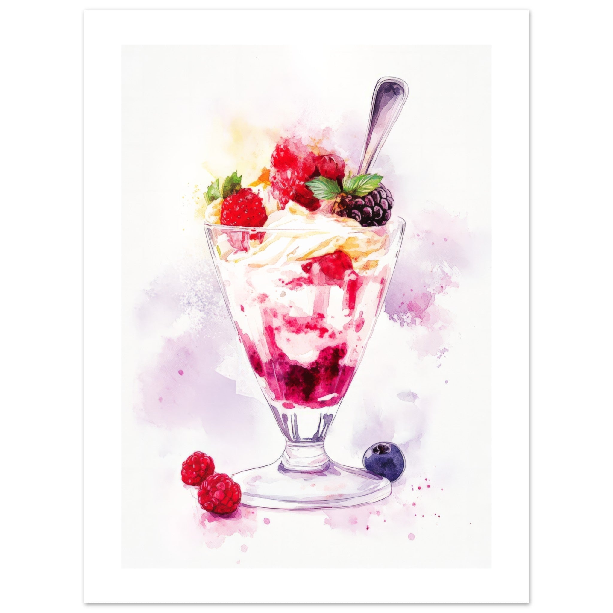Berry Parfait Watercolor Painting Wall Art