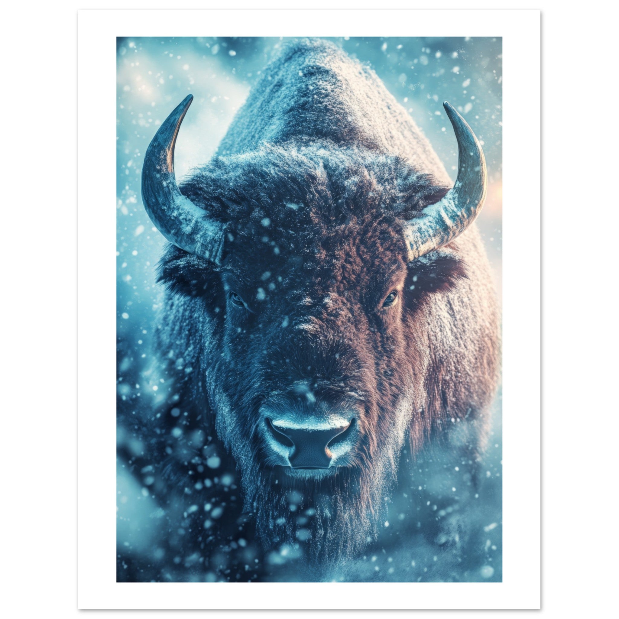Bison portrait in a snowstorm