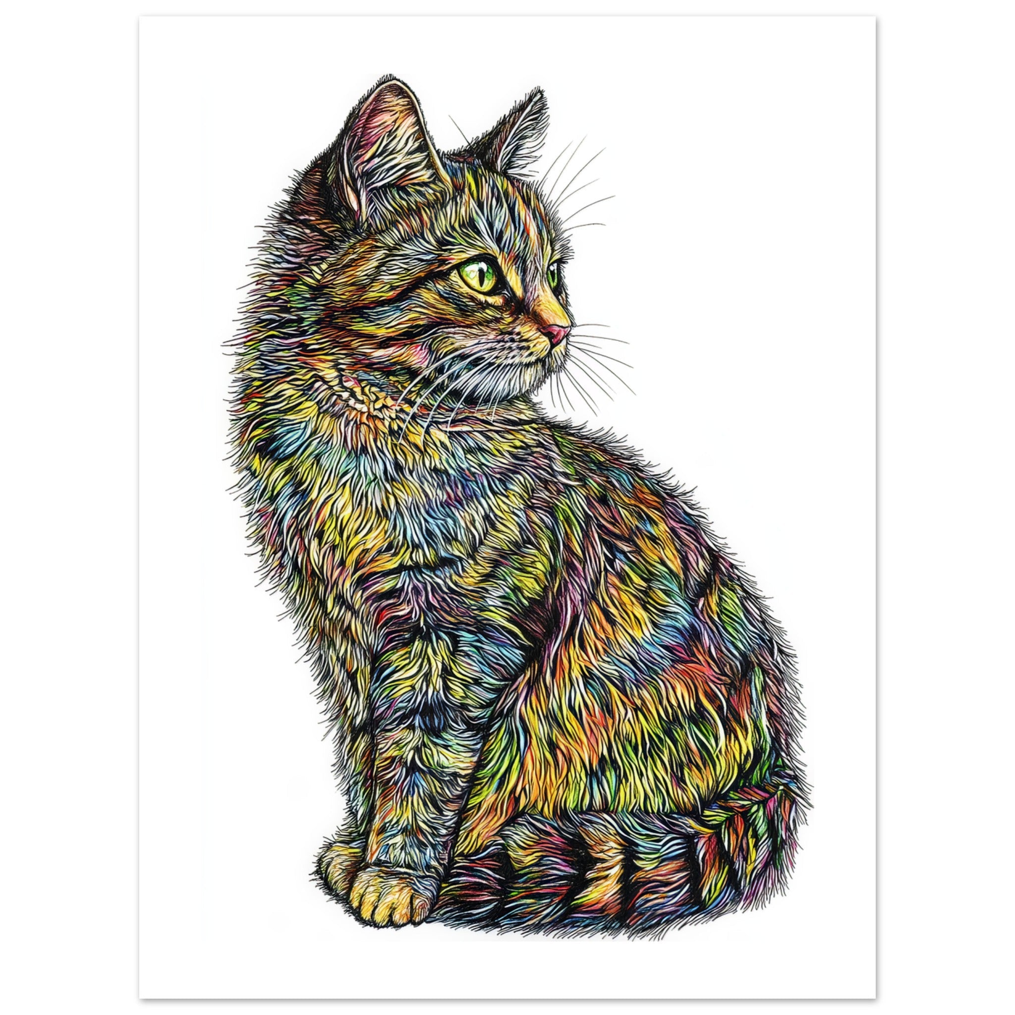 American Bobtail Cat Painted With Tone Pen 2