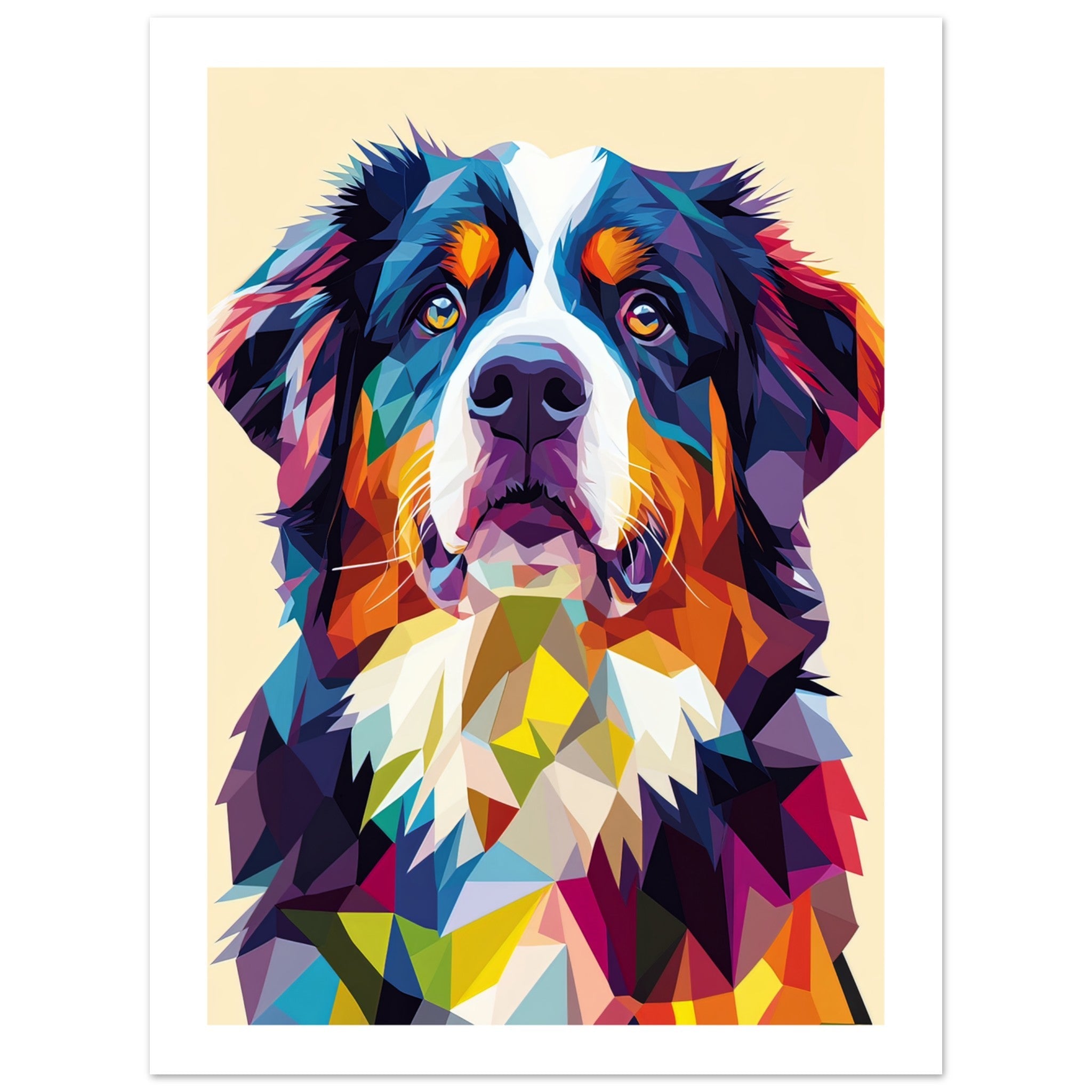 Bernese Mountain Dog Illustrated with Colorful Triangles