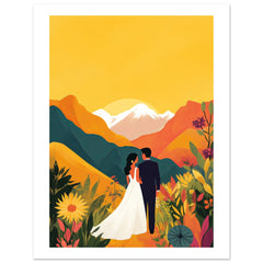 An asian wedding couple infront of mountains