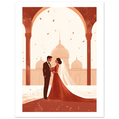 An asian wedding couple infront of a mosque