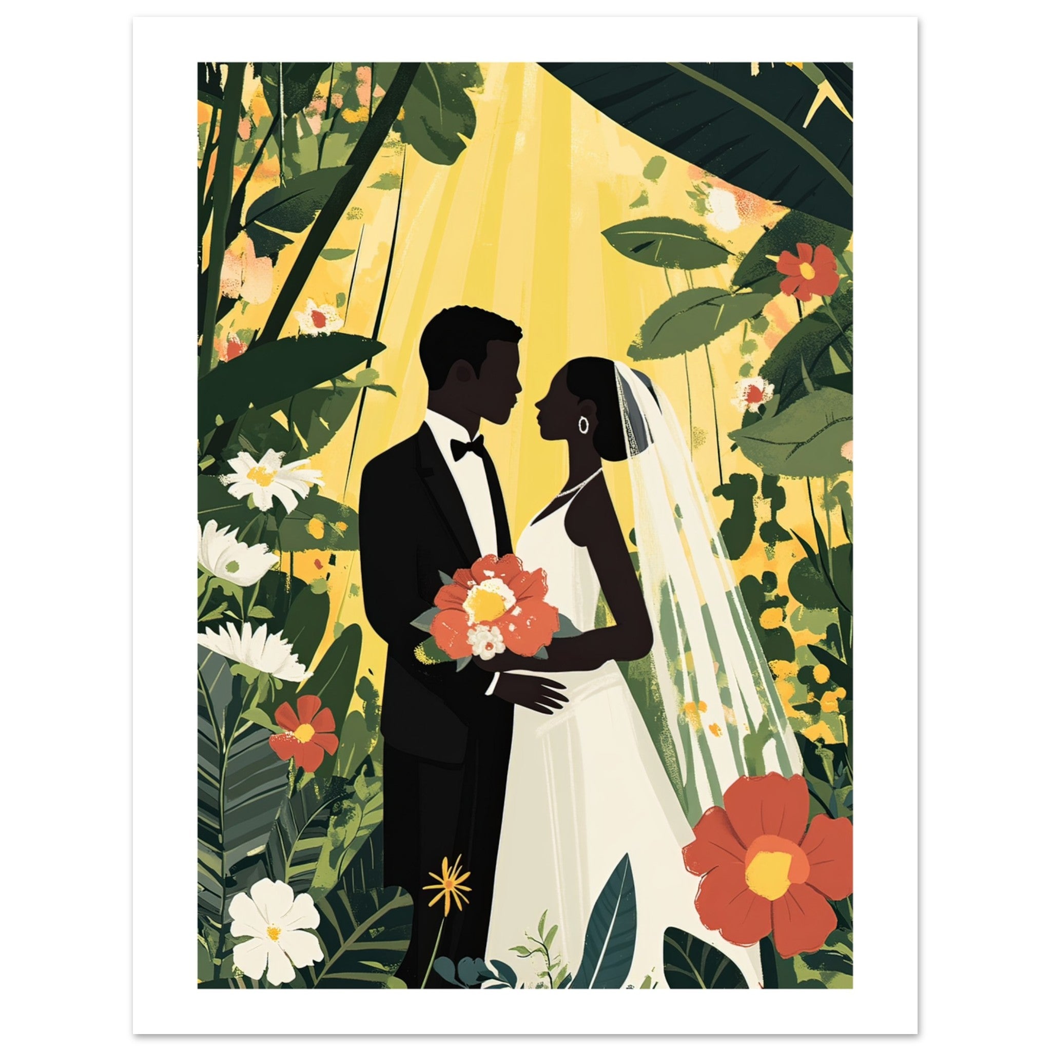 A black wedding couple infront of a garden 3