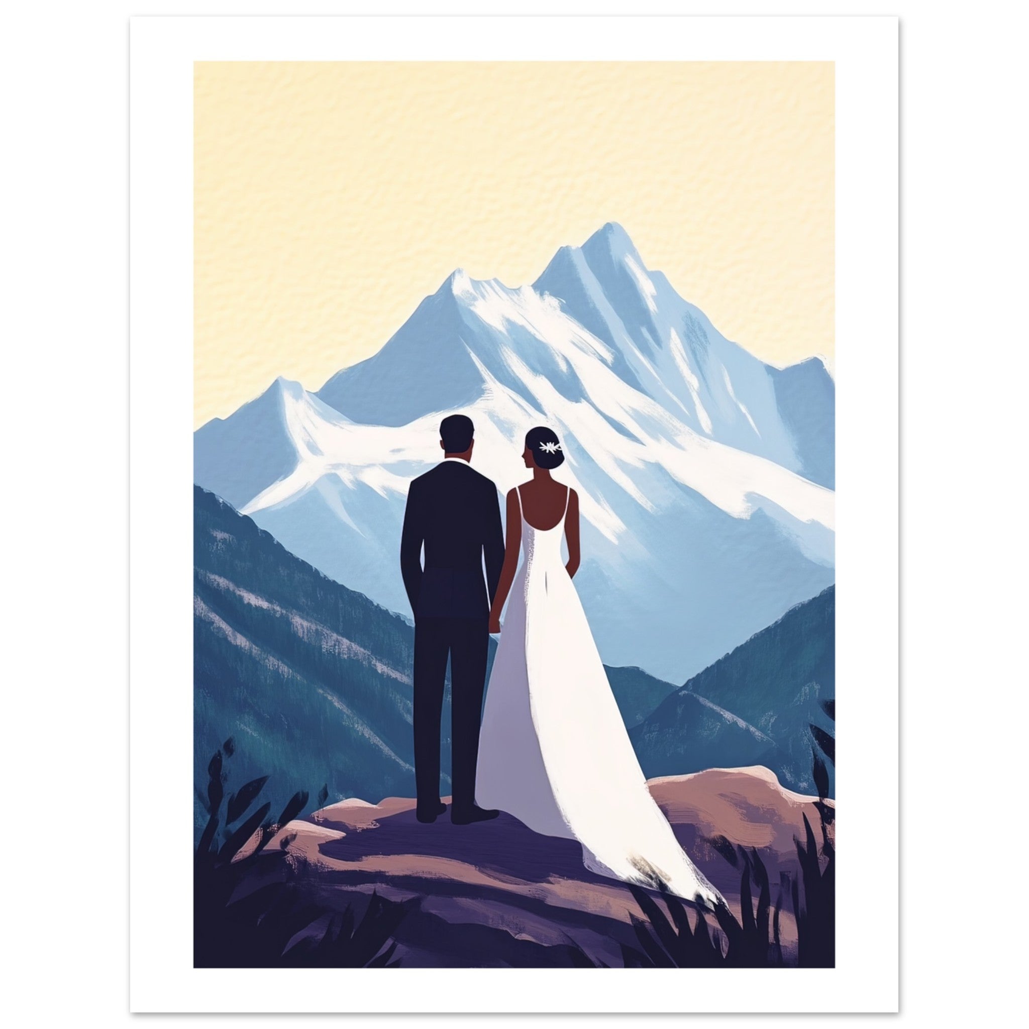 A black wedding couple infront of mountains